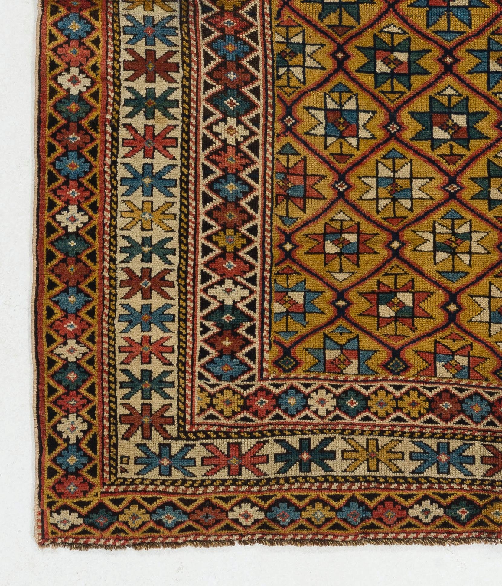 4' x 4'4'' Antiker kaukasischer Schirwan-Teppich. Um 1880. Einzigartiger Teppich (Kaukasisch) im Angebot