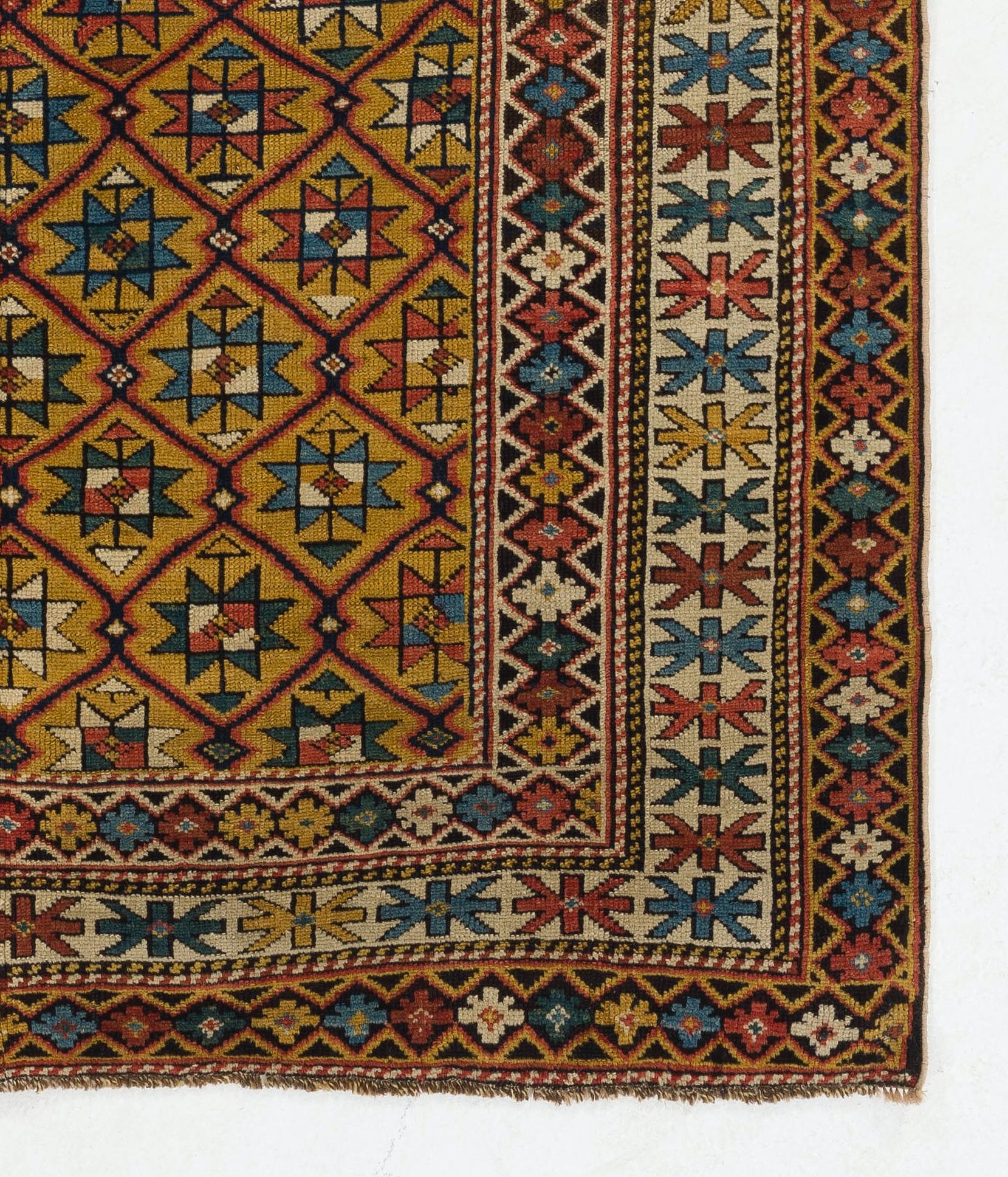 4' x 4'4'' Antiker kaukasischer Schirwan-Teppich. Um 1880. Einzigartiger Teppich (Handgeknüpft) im Angebot