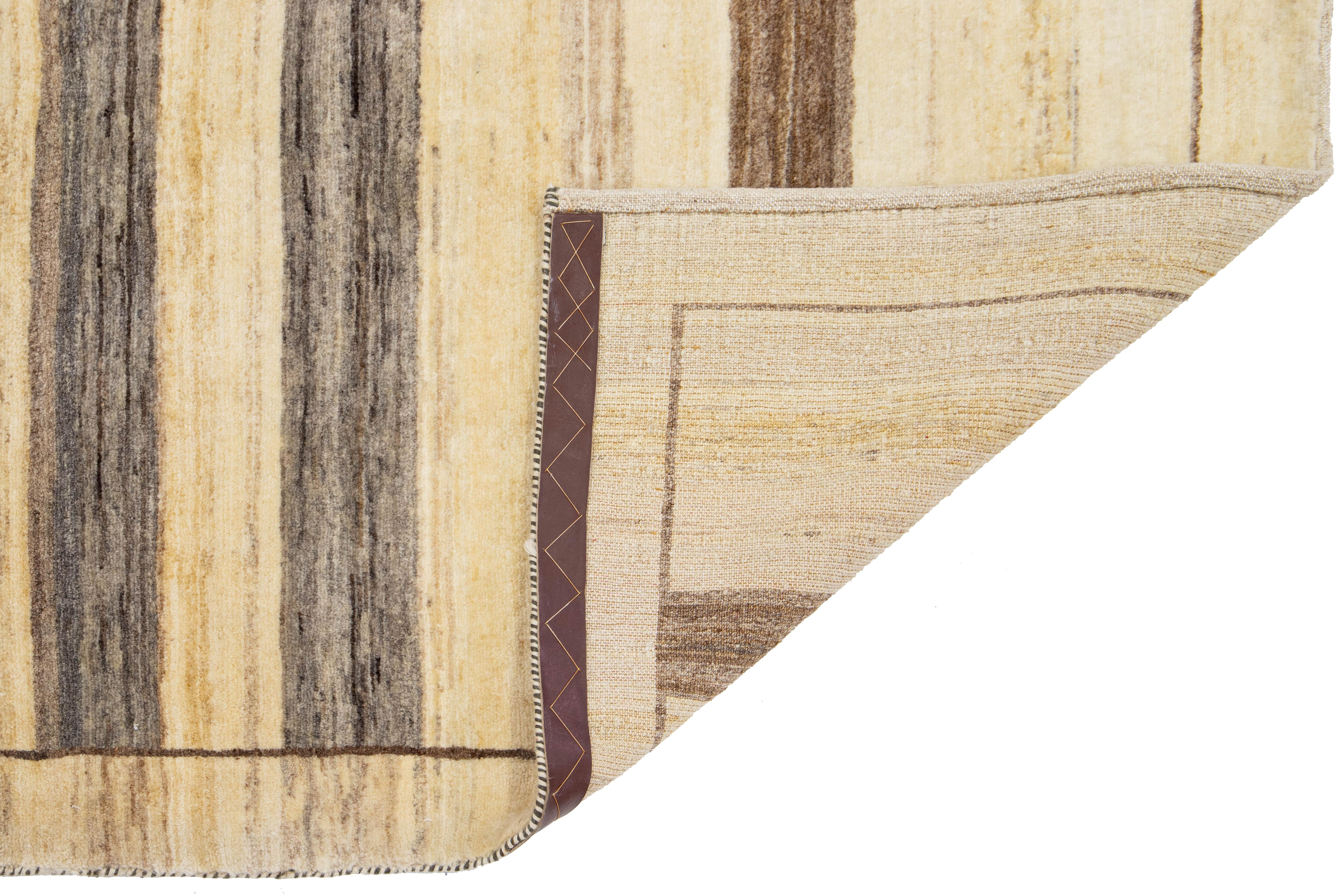Modern 4 x 5 Contemporary Persian Gabbeh Wool Scatter Rug in Beige For Sale