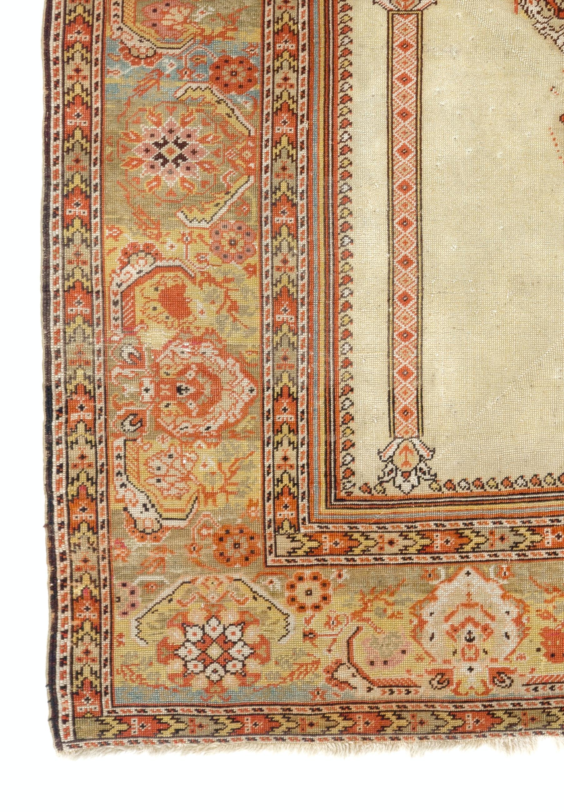 Hand-Knotted Antique Hand-knotted Turkish Ghiordes 'Gordes' Prayer Rug, Ca 1880 For Sale