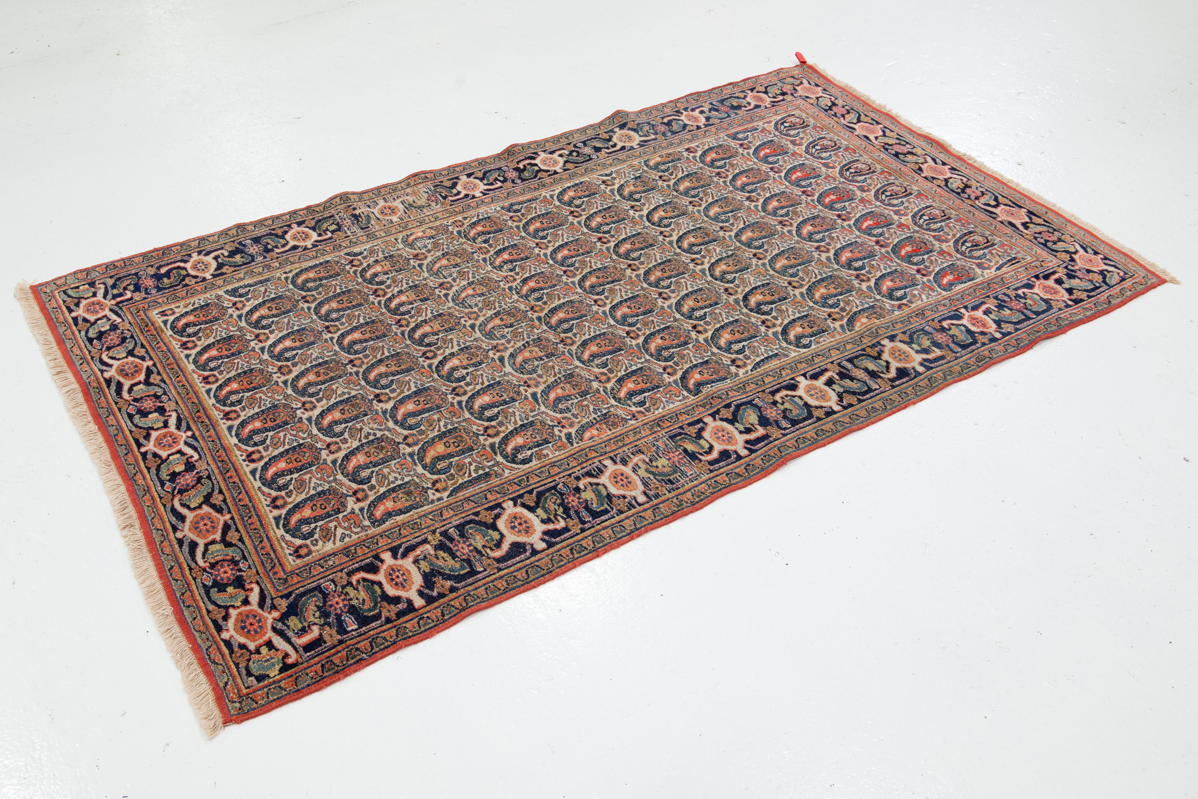 4 x 6 Antiker persischer Malayer Persischer Beigefarbener Wollteppich mit Boteh-Design im Zustand „Gut“ im Angebot in Norwalk, CT