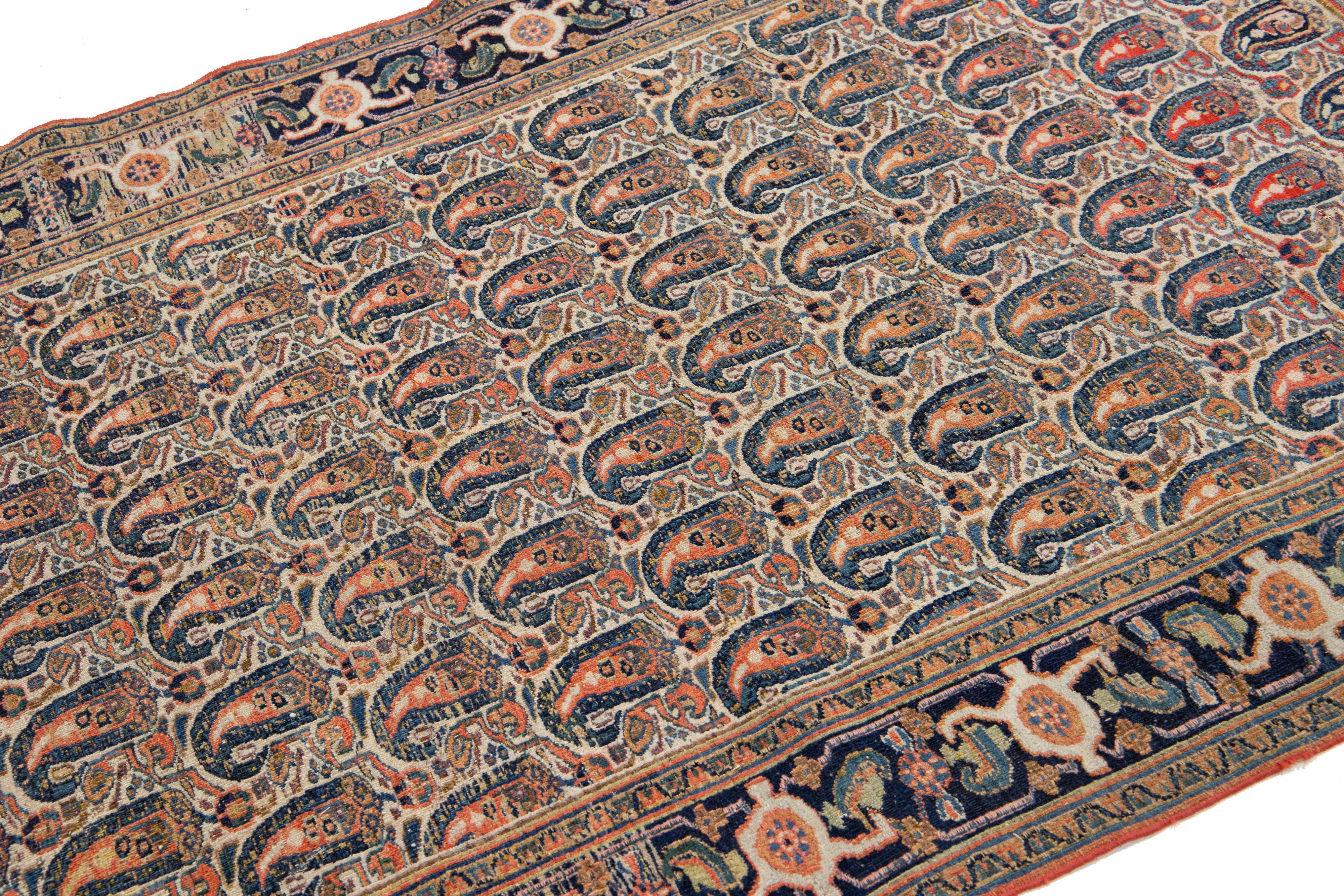 4 x 6 Antiker persischer Malayer Persischer Beigefarbener Wollteppich mit Boteh-Design (20. Jahrhundert) im Angebot
