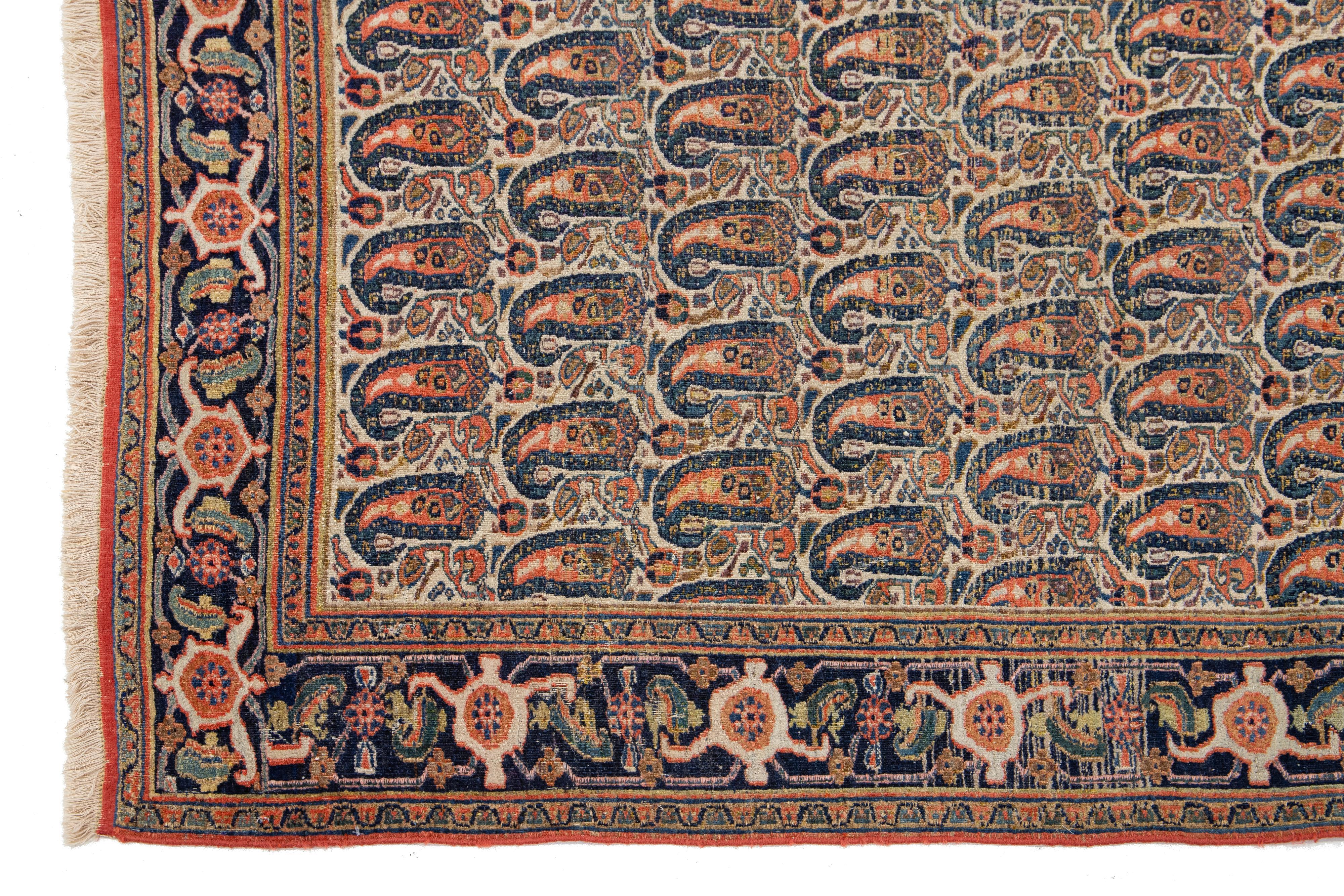4 x 6 Antiker persischer Malayer Persischer Beigefarbener Wollteppich mit Boteh-Design (Wolle) im Angebot