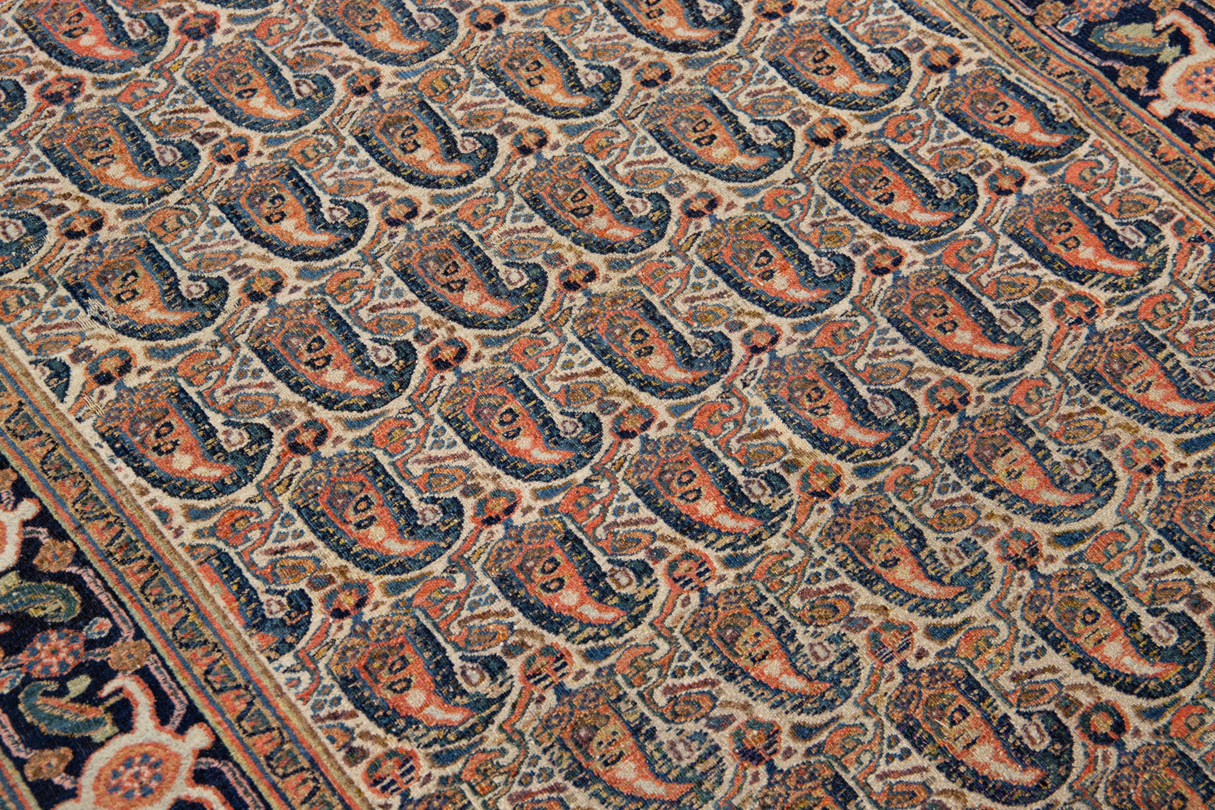 4 x 6 Antiker persischer Malayer Persischer Beigefarbener Wollteppich mit Boteh-Design im Angebot 1