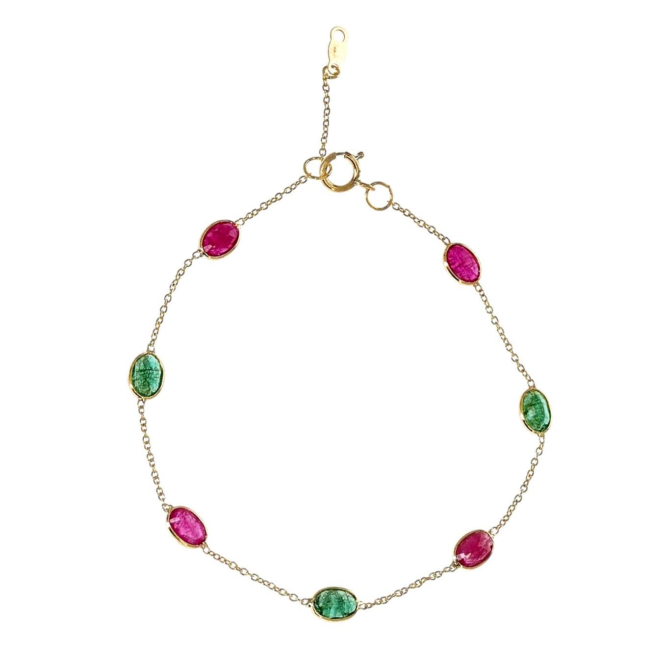 4 x 6 Oval Genuine Ruby and Emerald 18k Yellow Gold Adjustable Bracelet 1