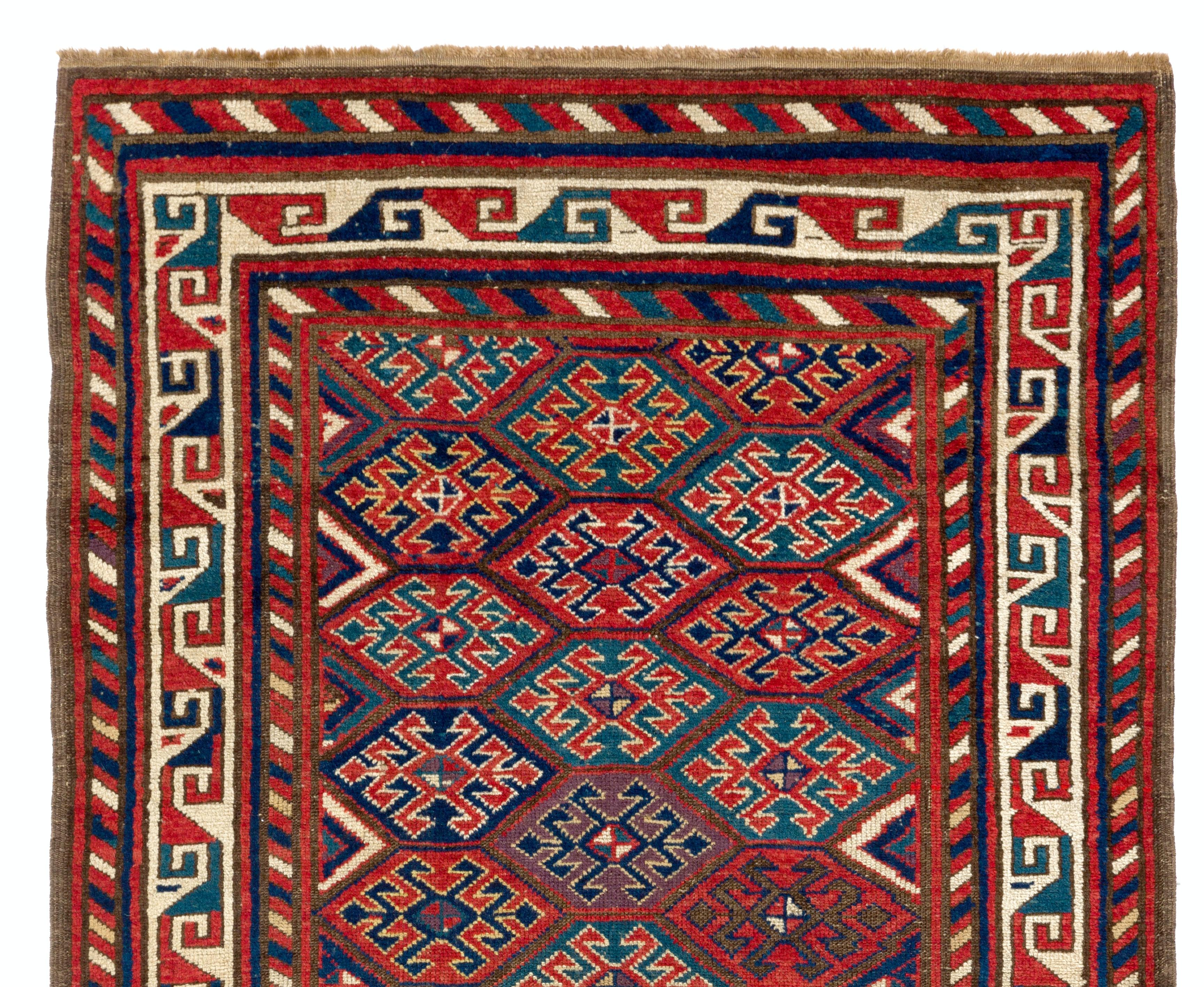 Hand-Knotted 4'x6'5'' Antique Caucasian Karabagh Kazak Rug, Ca 1880 For Sale