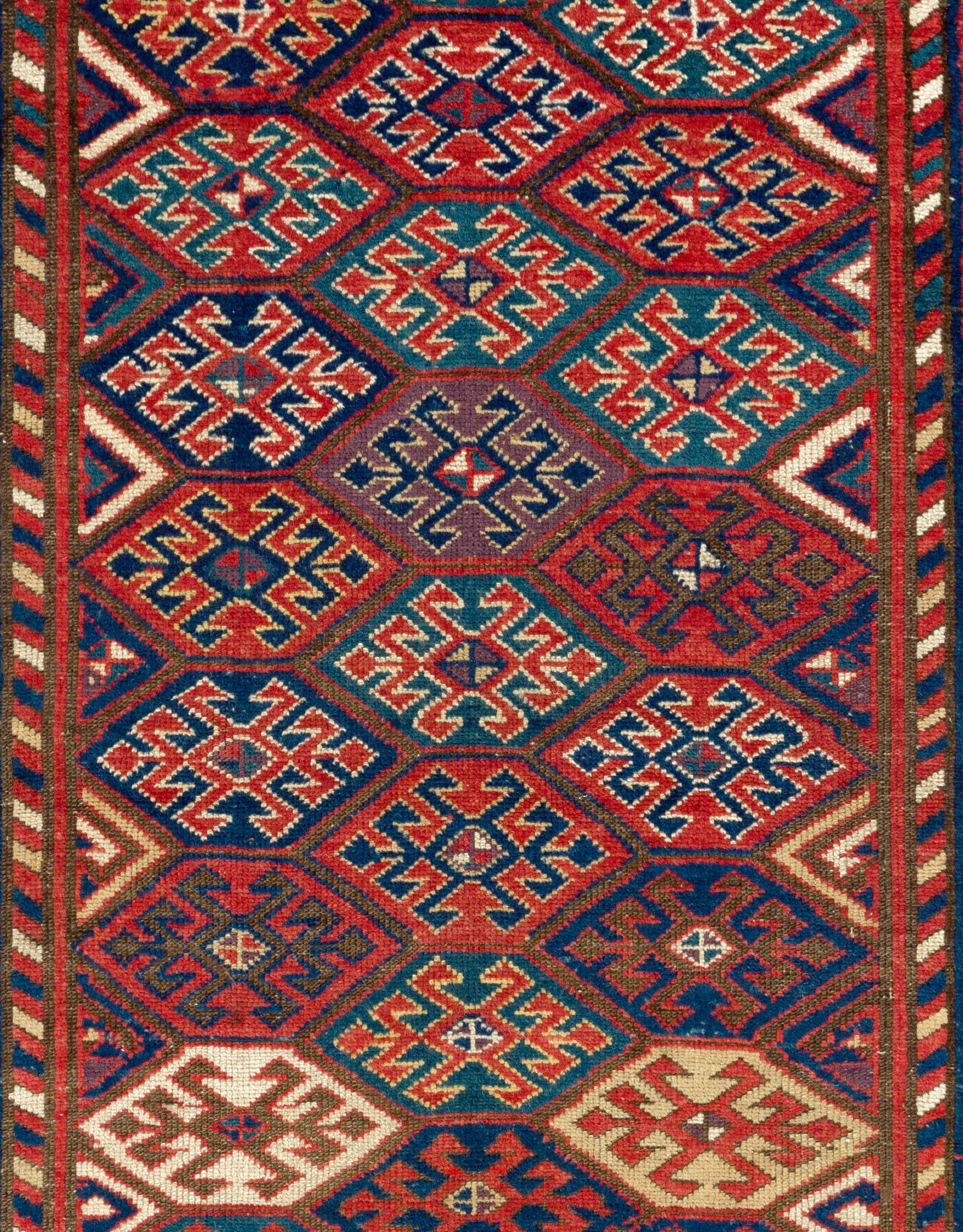 19th Century 4'x6'5'' Antique Caucasian Karabagh Kazak Rug, Ca 1880 For Sale