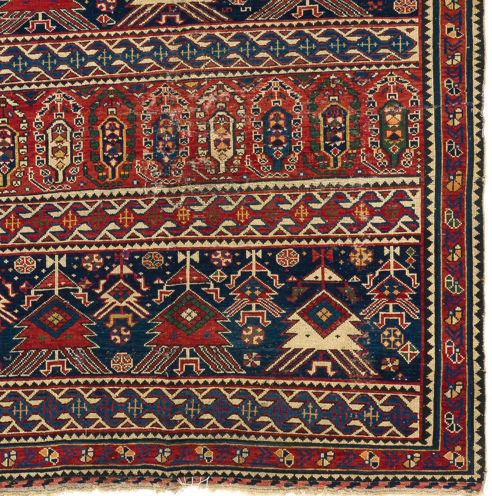 Hand-Knotted 4' x 6'7'' Antique Caucasian Karagashli Shirvan Rug, circa 1915