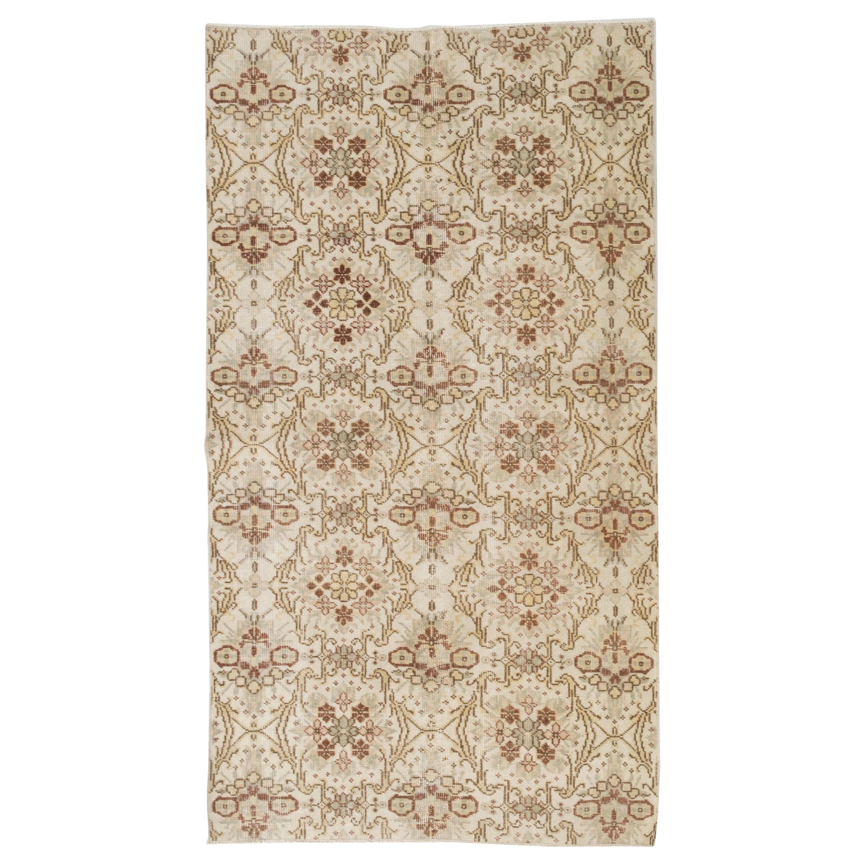 4 x 6.8 ft Tappeto d'accento vintage turco Oushak annodato a mano con design floreale