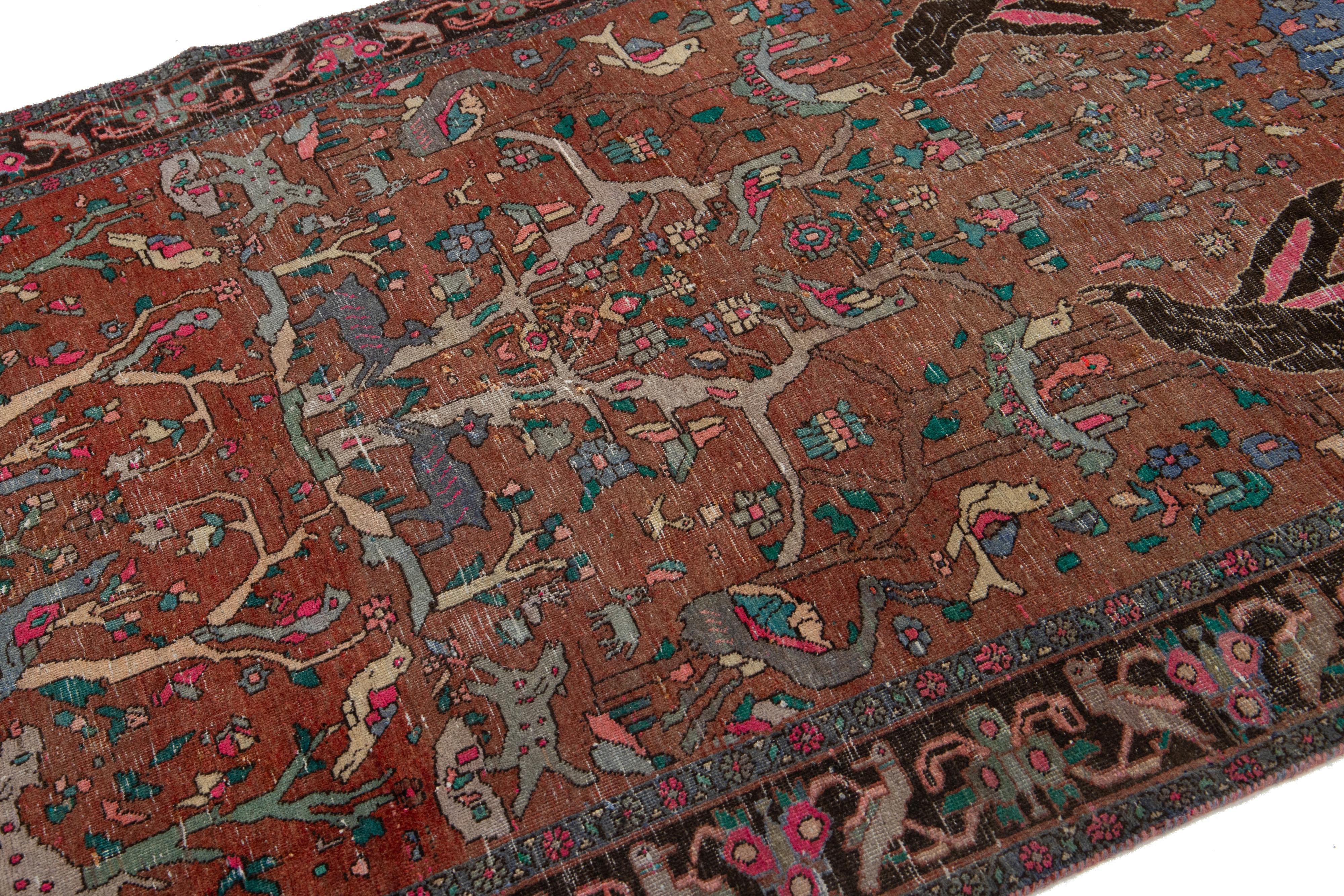 Hand-Knotted 4 x 7 Antique Persian Wool Rug In Rust With Allover Design For Sale