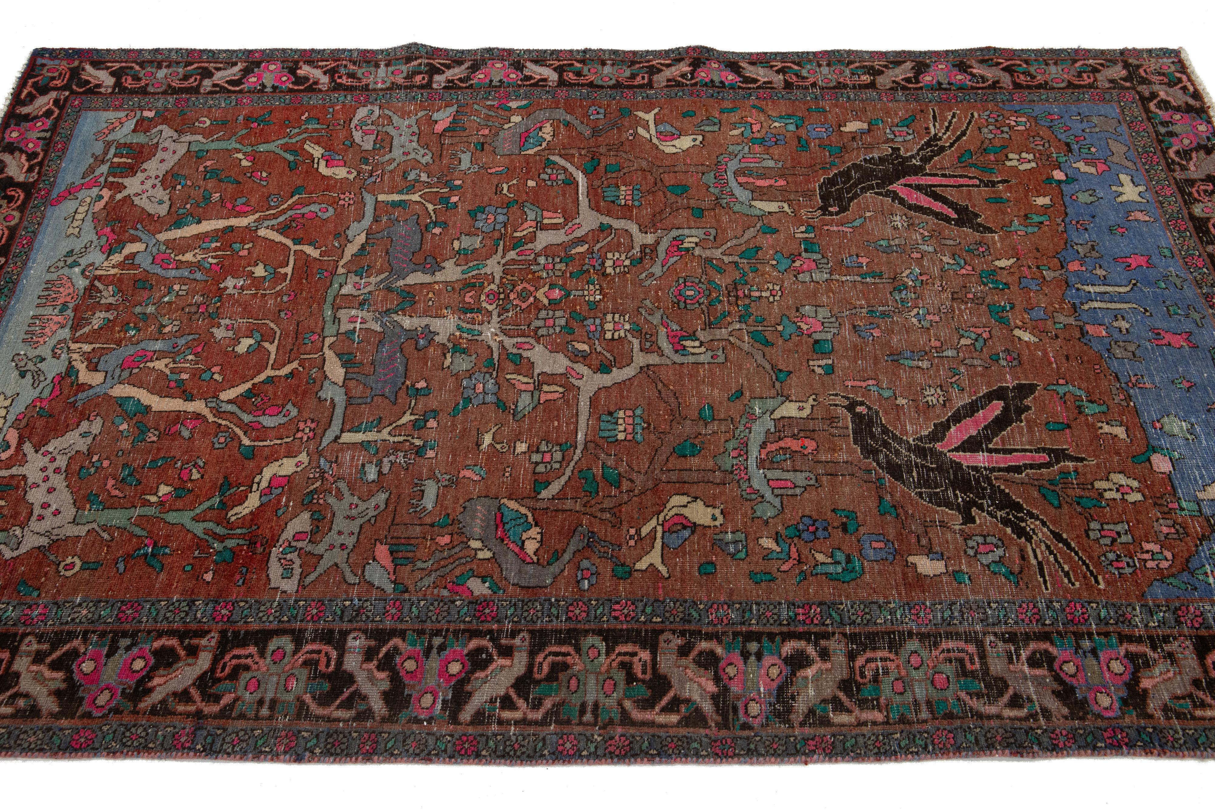 4 x 7 Antique Persian Wool Rug In Rust With Allover Design In Good Condition For Sale In Norwalk, CT