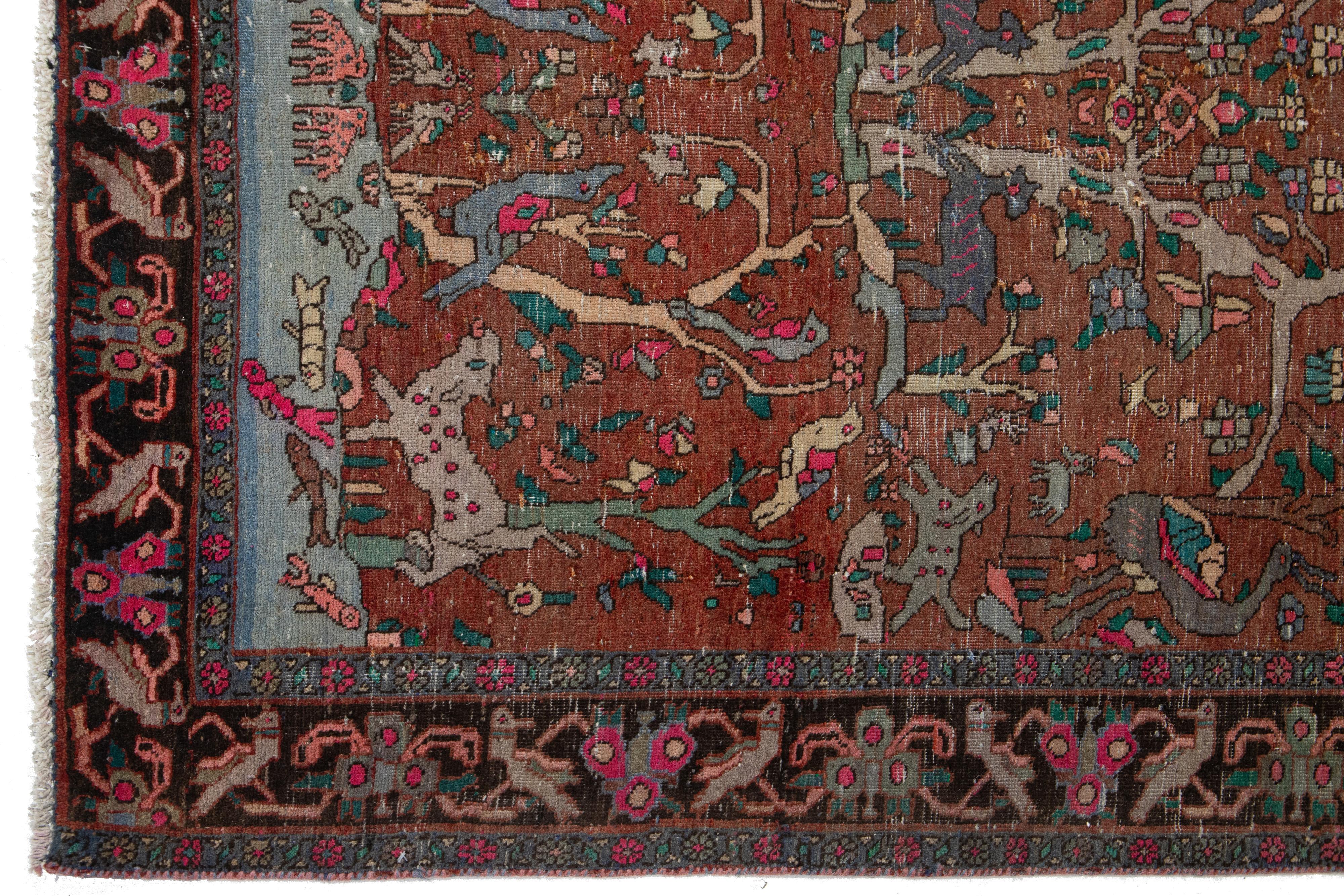 20th Century 4 x 7 Antique Persian Wool Rug In Rust With Allover Design For Sale