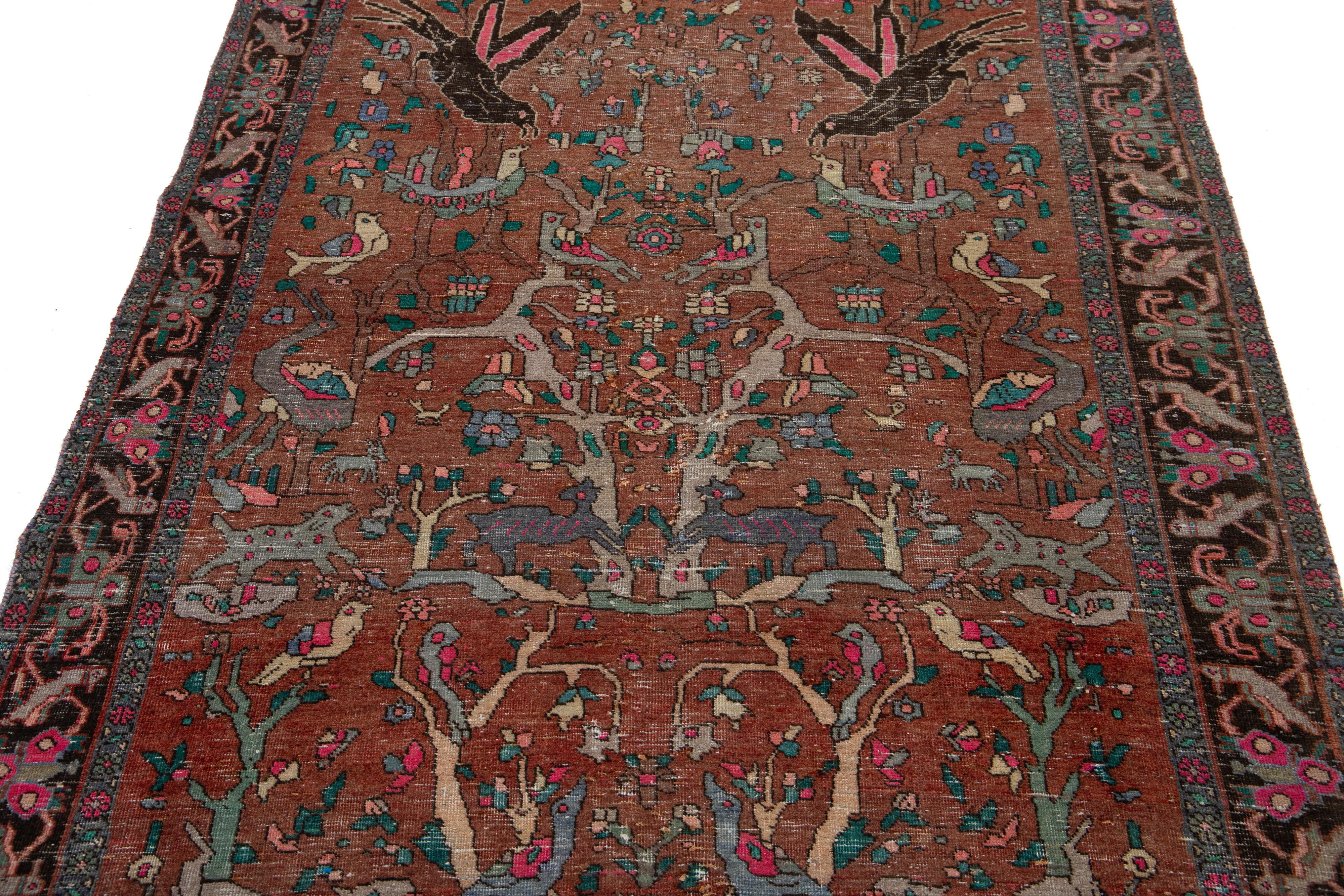 4 x 7 Antique Persian Wool Rug In Rust With Allover Design For Sale 1