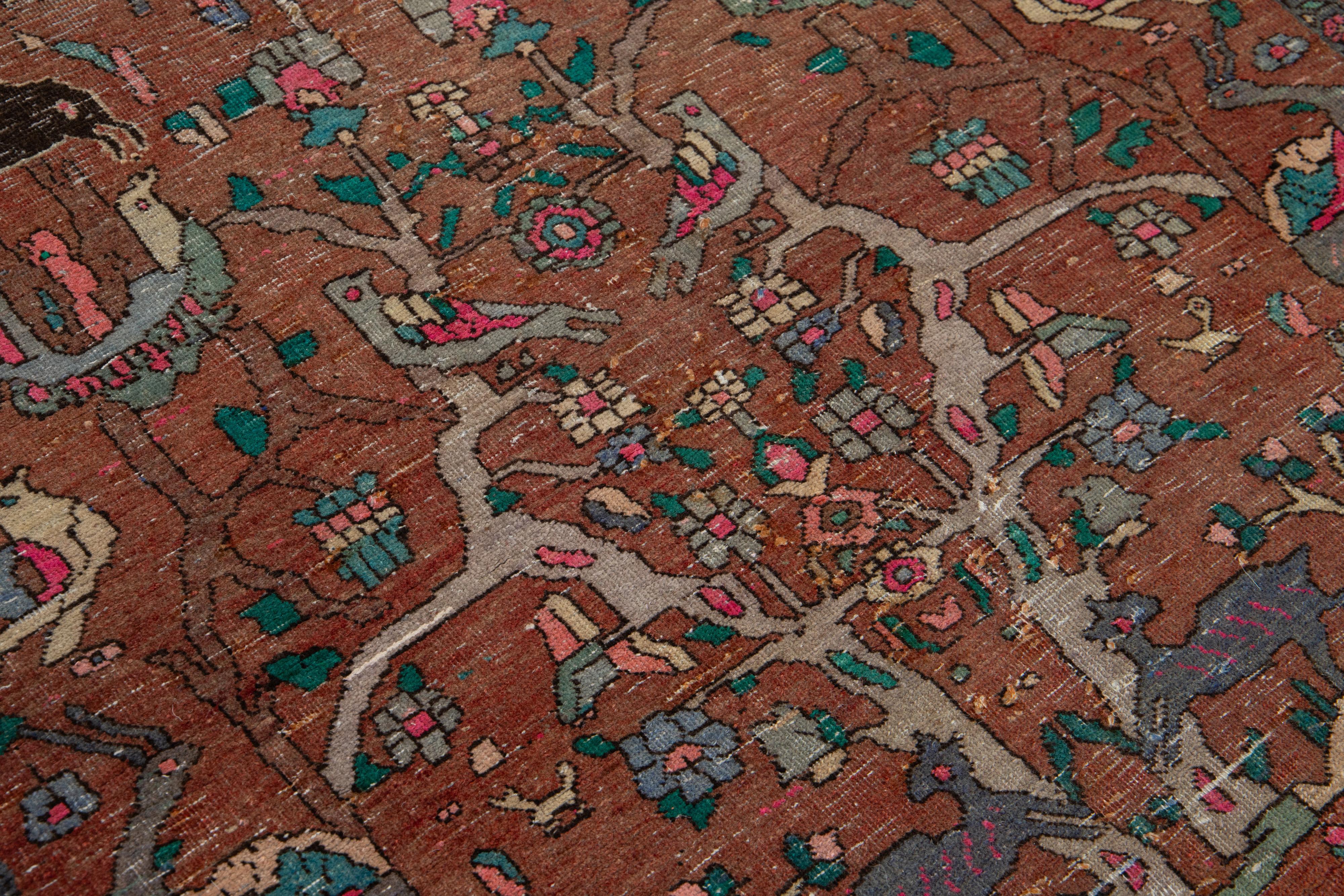4 x 7 Antique Persian Wool Rug In Rust With Allover Design For Sale 2