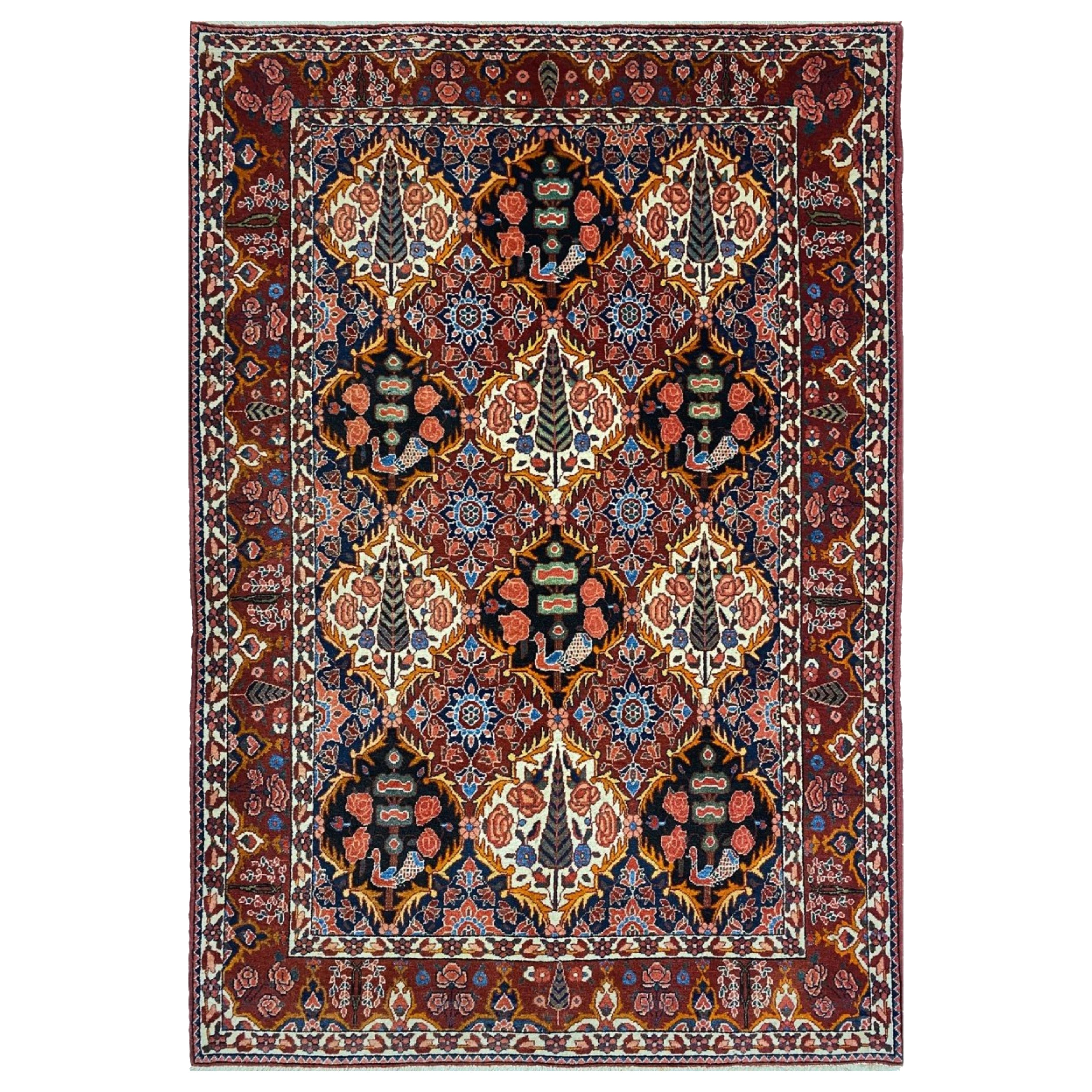 4
 x 7
 Hand-Knotted Old Wool Carpet, Bakhtiari Area Rug For Sale