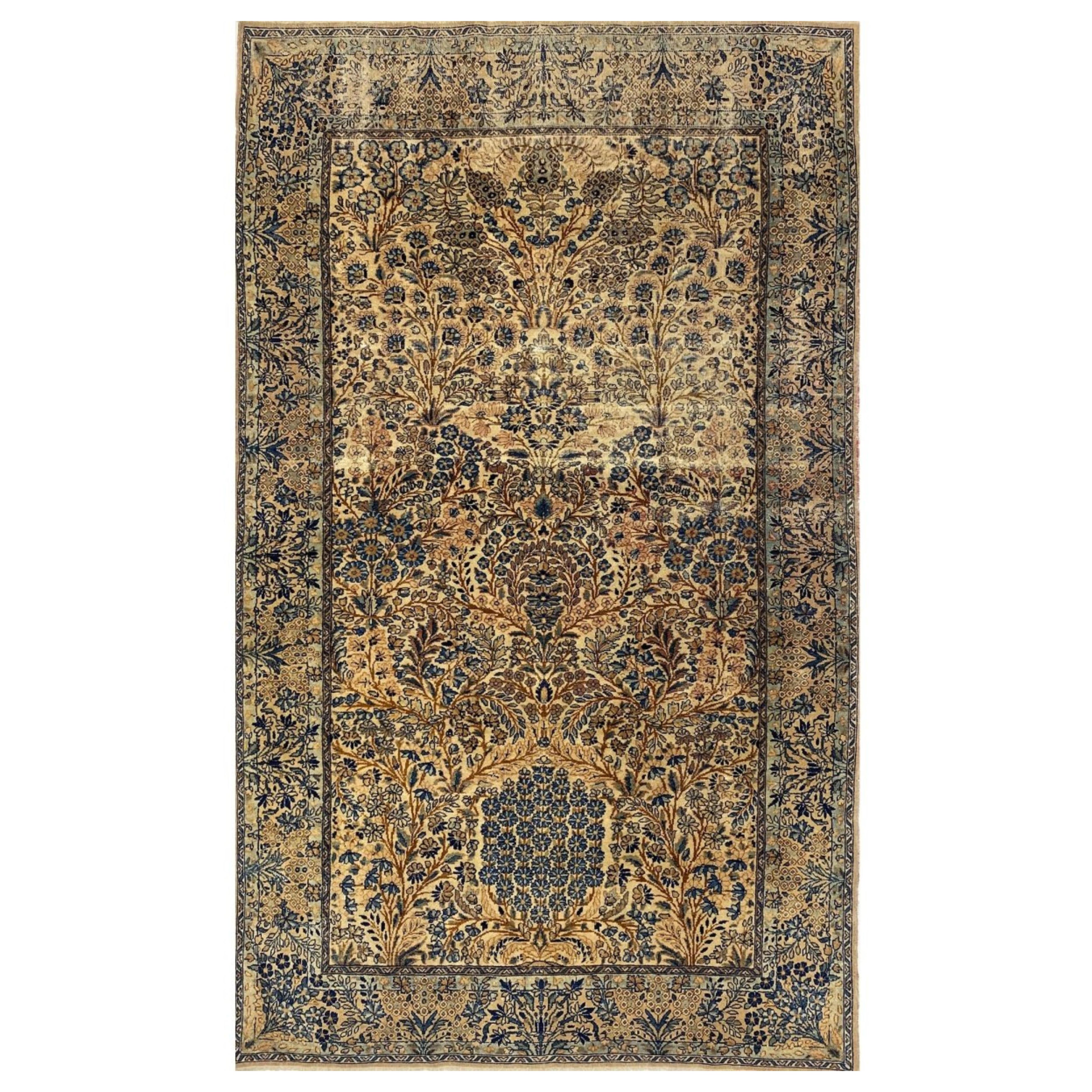 4
 x 7 Handgeknüpfter Wollteppich, Antiker Lavar Kerman Teppich im Angebot