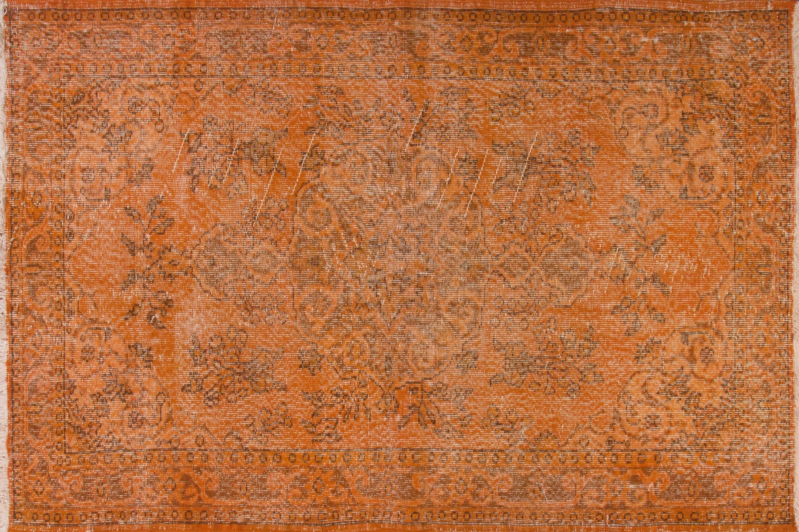 Modern 4x7.4 Ft Home Decor Vintage Hand Knotted Oriental Rug Overdyed in Burnt Orange