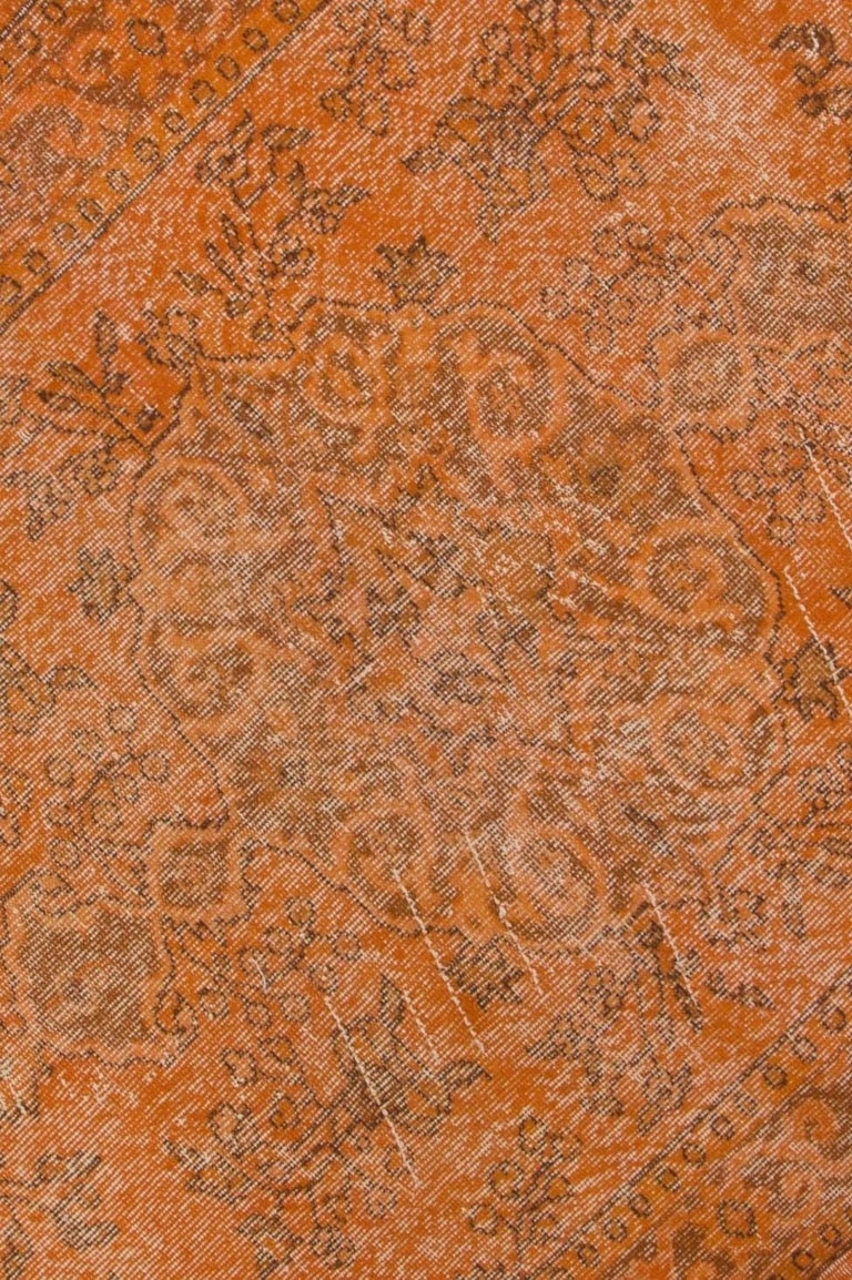 Hand-Woven 4x7.4 Ft Home Decor Vintage Hand Knotted Oriental Rug Overdyed in Burnt Orange For Sale