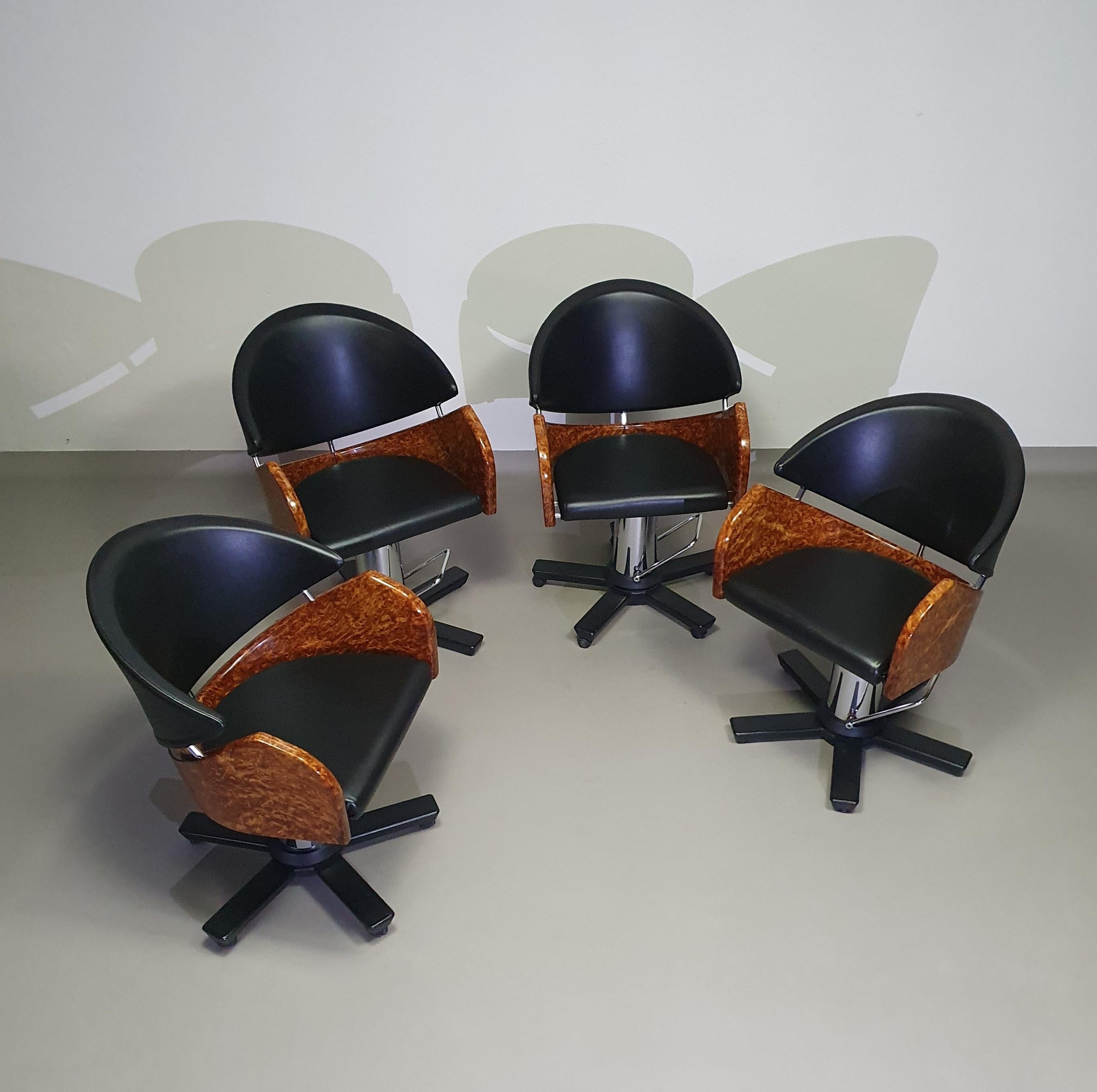 Aluminum 4 x '80s Italian barber chair, height adjustable For Sale