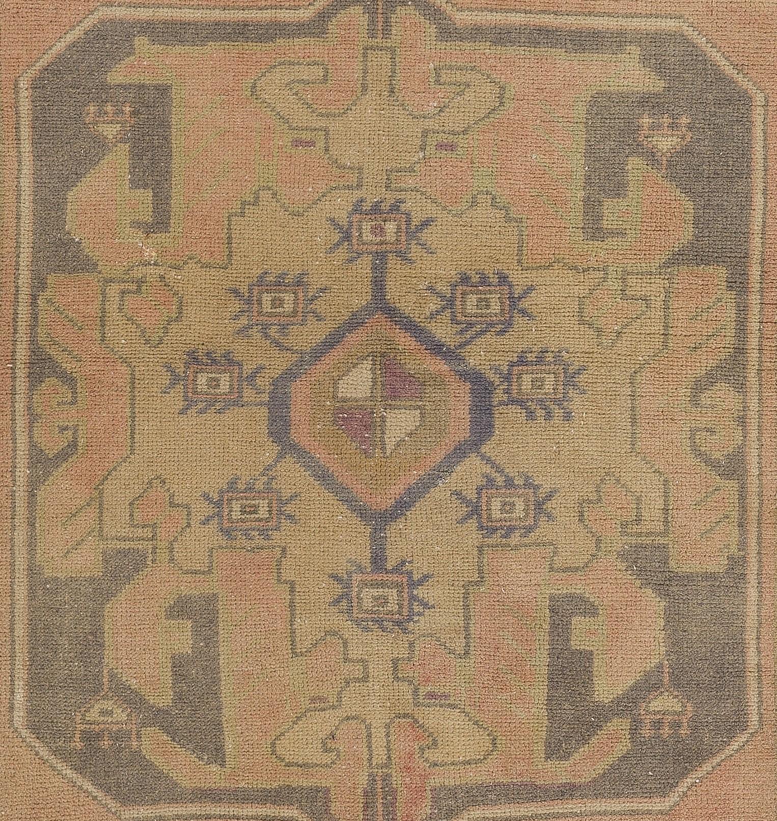 Hand-Knotted 4x8.3 Ft One-of-a-Kind Vintage Turkish Oushak Rug in Soft Colors, All Wool For Sale