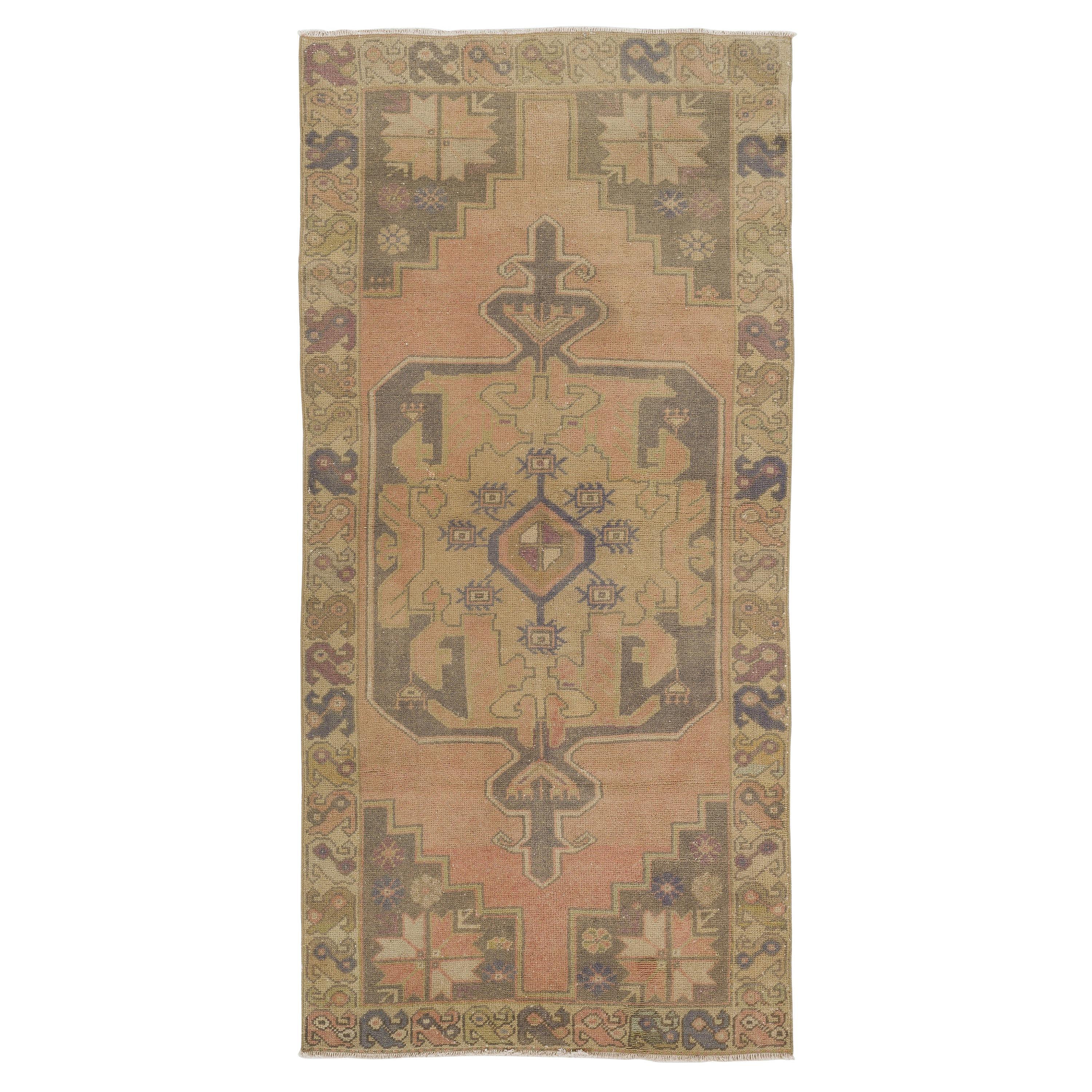 4x8.3 Ft One-of-a-Kind Vintage Turkish Oushak Rug in Soft Colors, All Wool For Sale