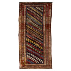 4 x 9 Ancien tapis persan en laine Afshar fait à la main avec motif multicolore Allover