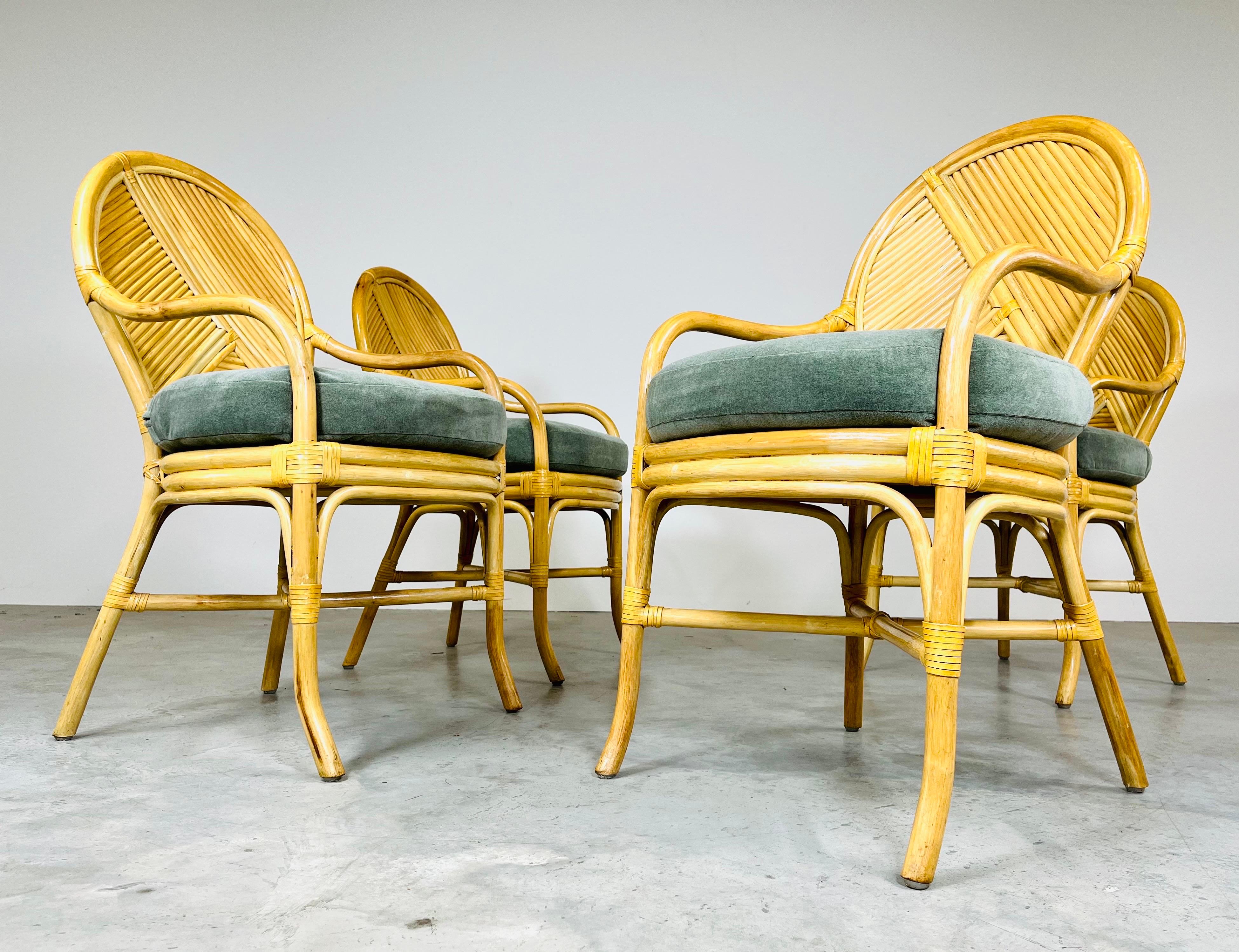 20th Century 4 X-Base Ficks Reed Style Pencil Reed Klismos Bamboo Dining or Game Chairs For Sale