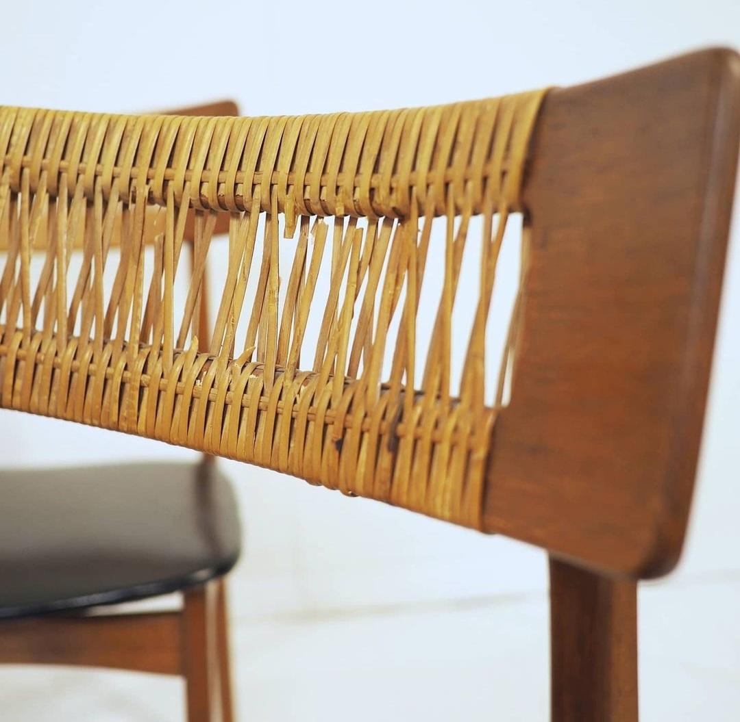 Extremely rare early set of model 140 chairs by Bernhard Pedersen & Son, circa 1950s. The No. 140 chair was original designed in 1956 and discontinued some time in the 1960s. Bernhard Pederson & Son recently reissued the chair in only oak or walnut
