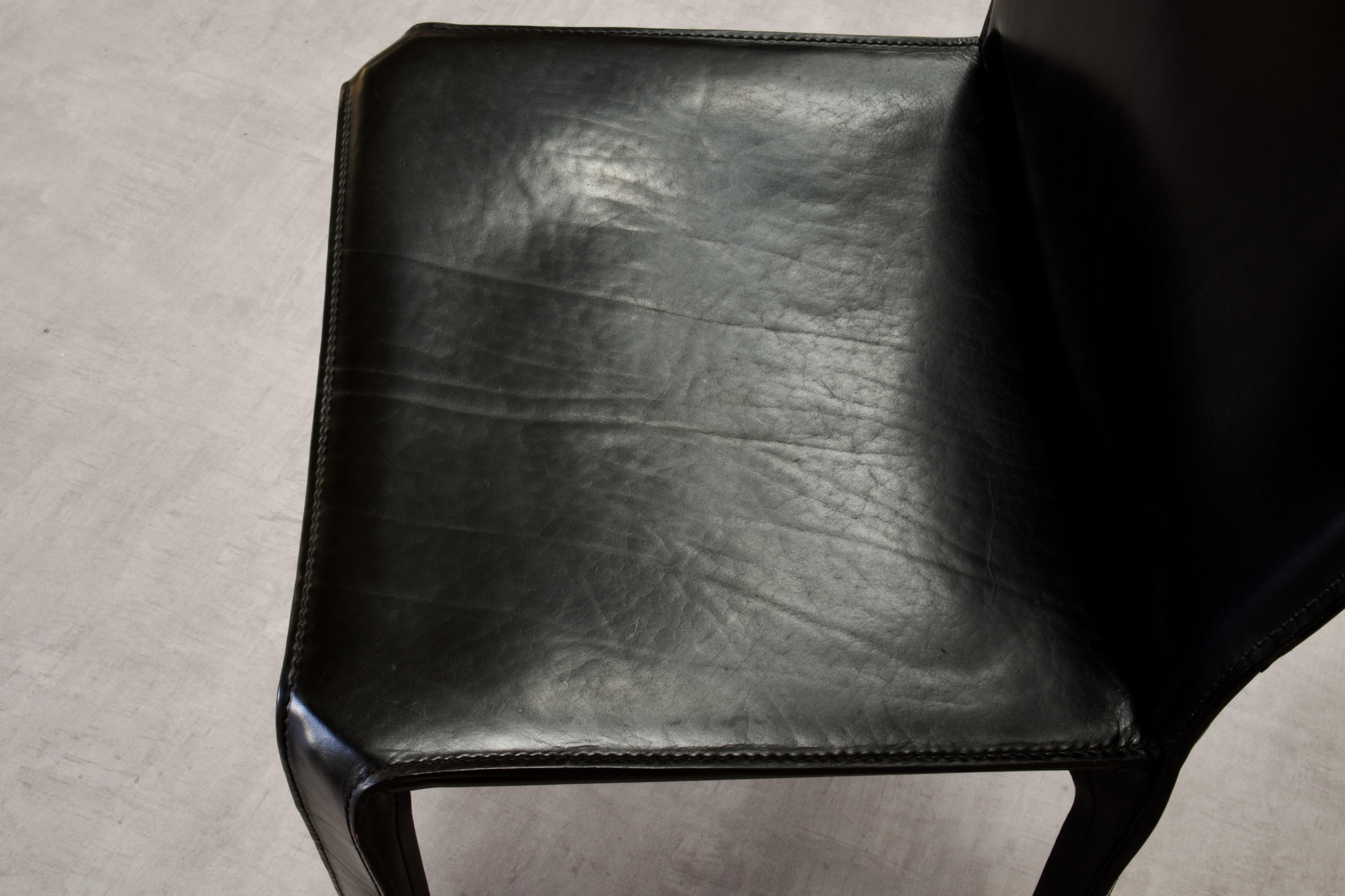 4 x CAB 413 Armchairs & 6 x CAB 412 chairs in Black Leather for Cassina, Italy For Sale 11