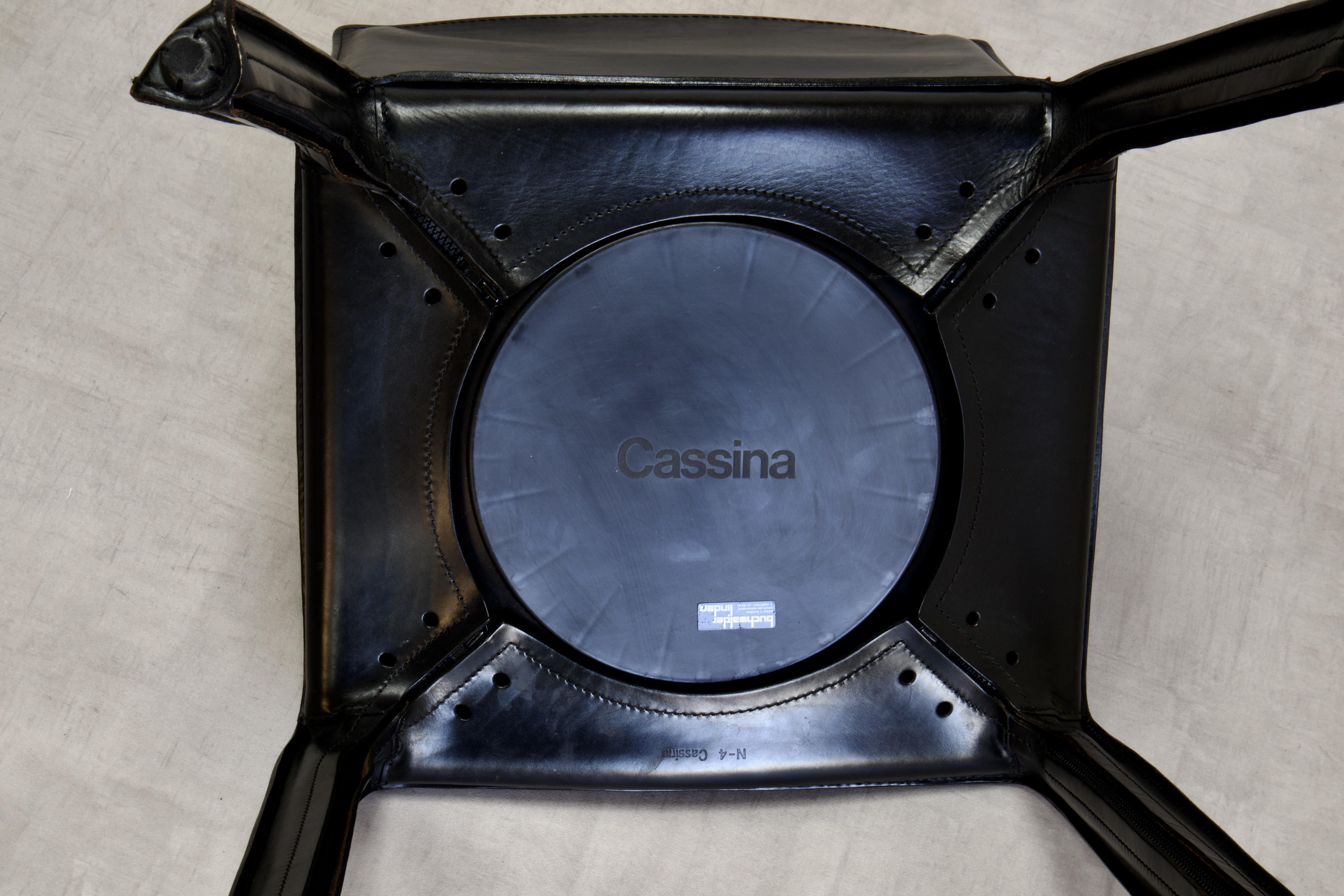 4 x CAB 413 Armchairs & 6 x CAB 412 chairs in Black Leather for Cassina, Italy For Sale 12