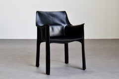 4 x CAB 413 Armchairs & 6 x CAB 412 chairs in Black Leather for Cassina, Italy