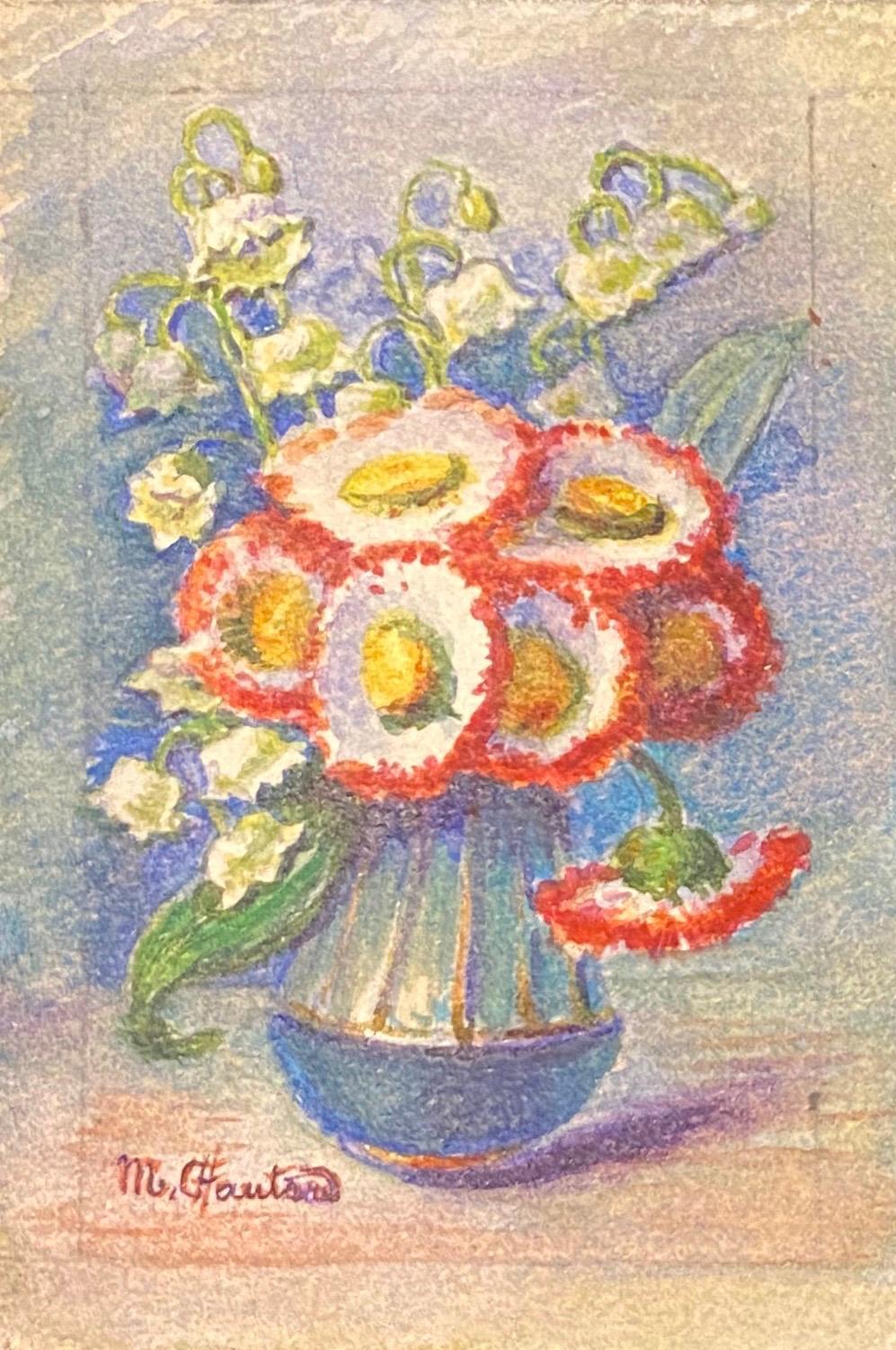 4 x Early 1900s French Impressionist Signed Flower Watercolours by Marie Carreau In Good Condition For Sale In Cirencester, GB