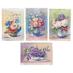 Französische impressionistische Blumenaquarelle von Marie Carreau, signiert, 4 x frühe 1900er Jahre