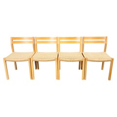 4 x J.L. Möller Papercord Dining Chairs by Niels O. Möller Denmark 1970