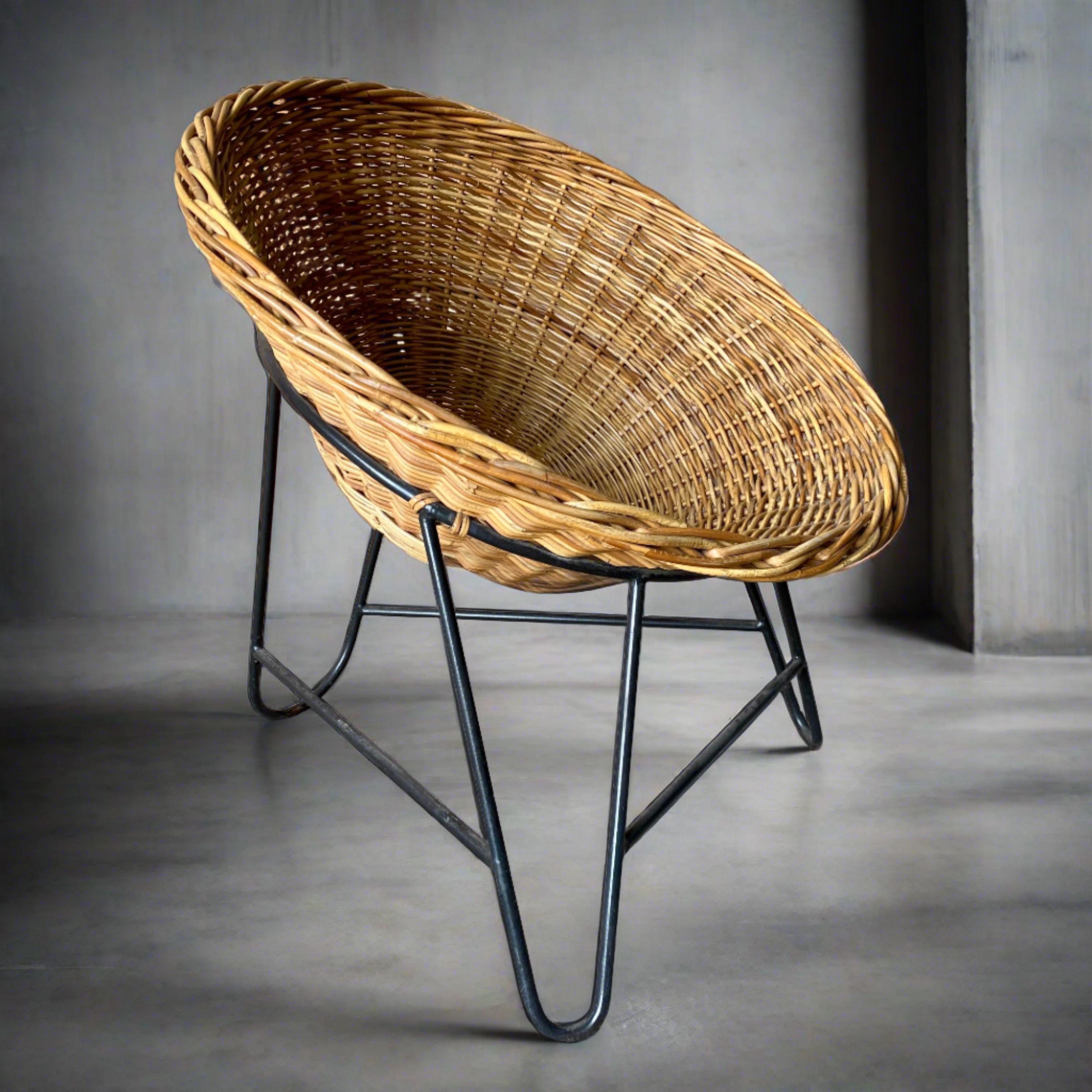 Rustic 4 x Mathieu Matégot Wicker Lounge Chairs, France 1950 For Sale