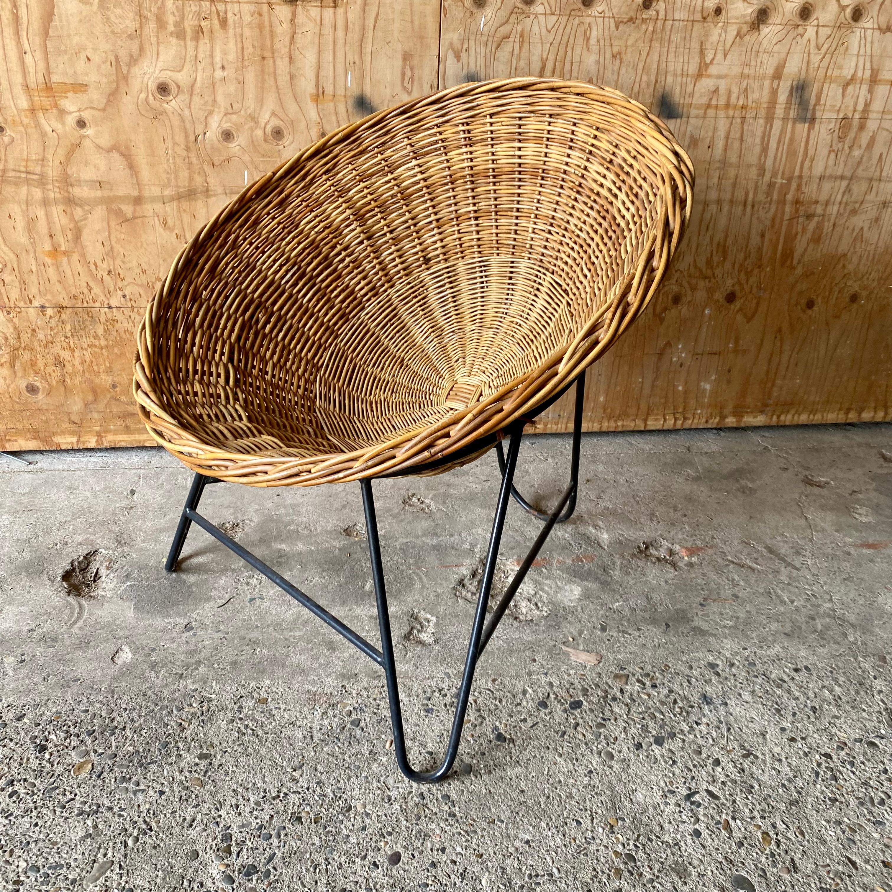 Mid-20th Century 4 x Mathieu Matégot Wicker Lounge Chairs, France 1950