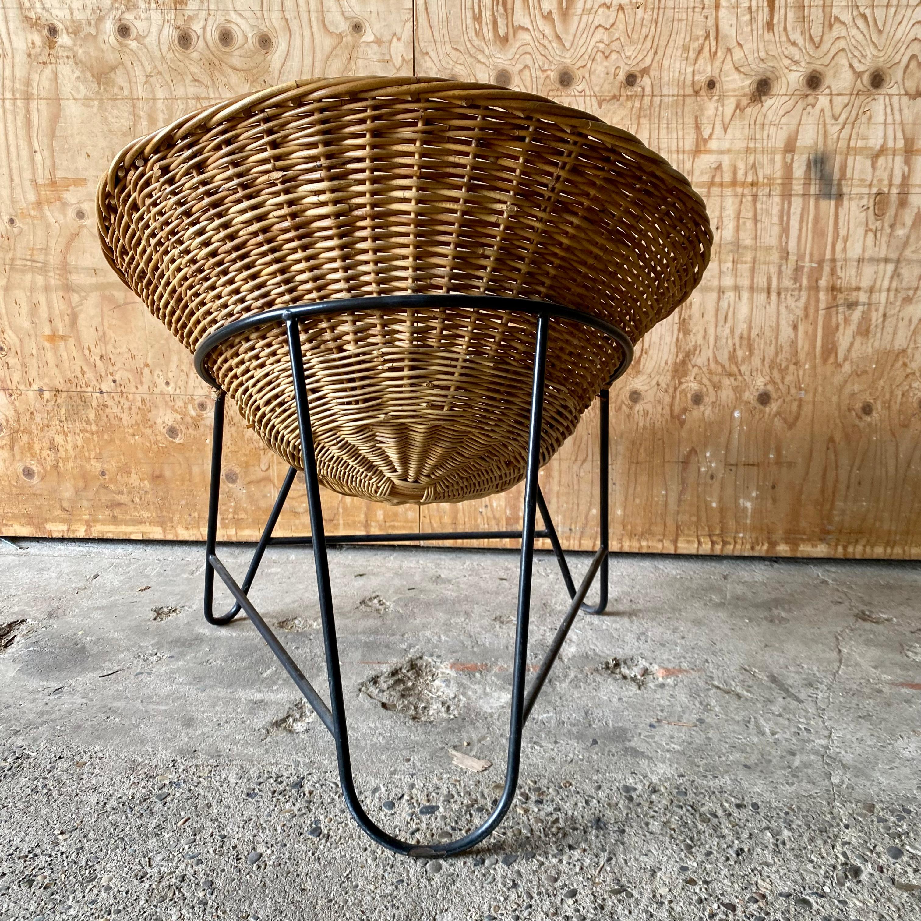 Metal 4 x Mathieu Matégot Wicker Lounge Chairs, France 1950 For Sale