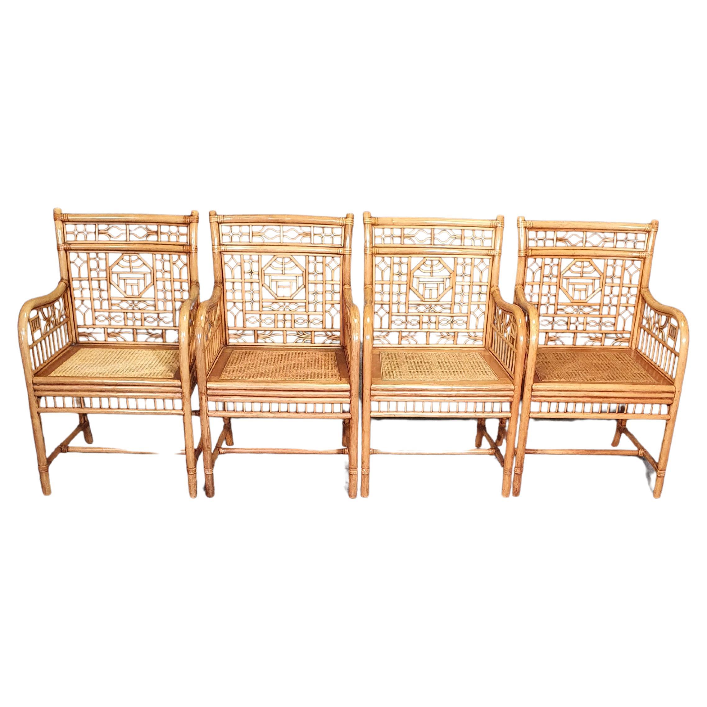 4 x Chaise en rotin Mcguire marquée Chinois / Chinoiserie Chique bamboo en vente