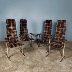4 x Mid Century Pieff Lisse Velvet Brass Geometric Dining Chairs Vintage Retro