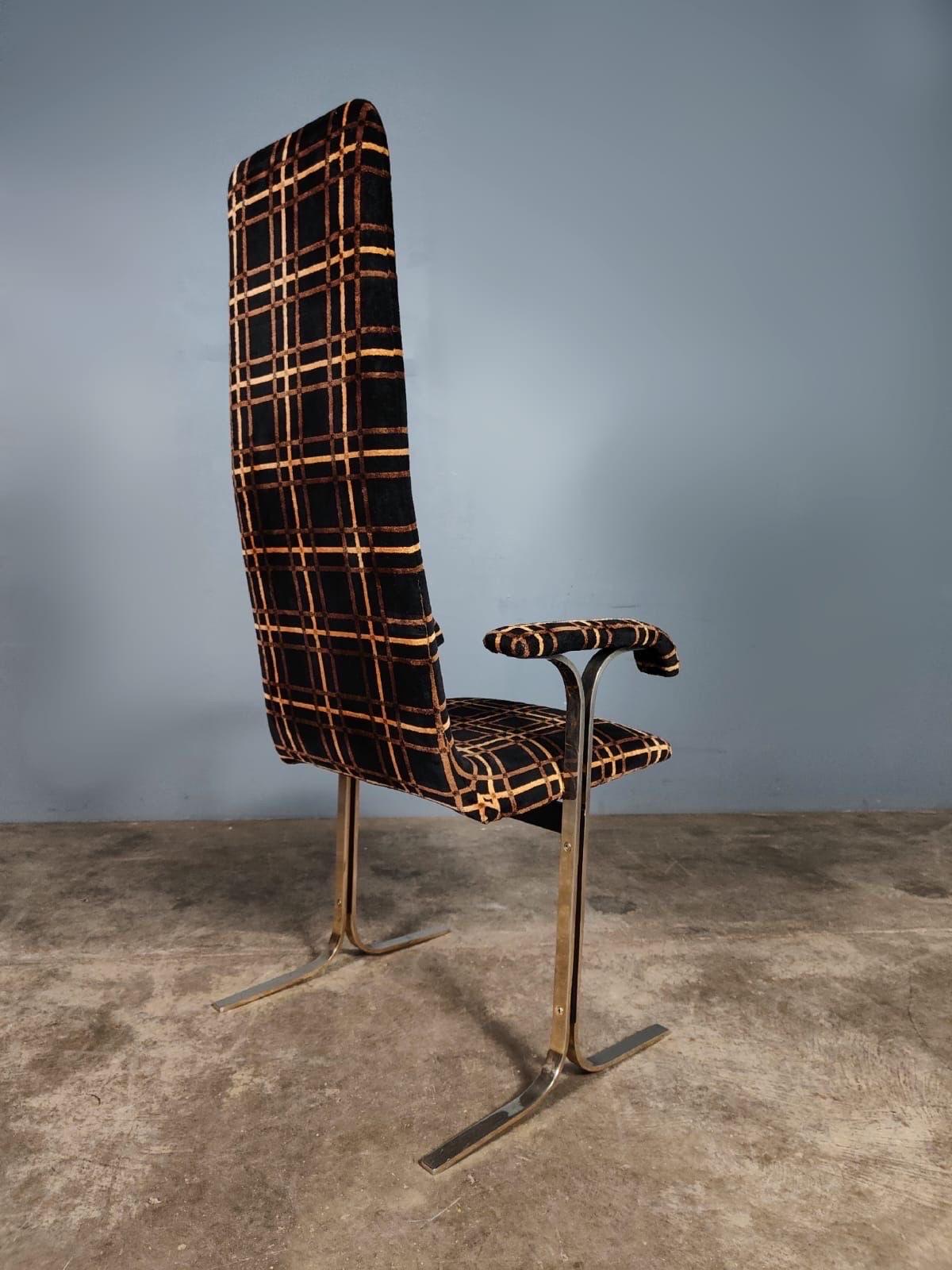 4 x Mid Century Pieff Lisse Velvet Brass Geometric Dining Chairs Vintage Retro In Excellent Condition For Sale In Cambridge, GB