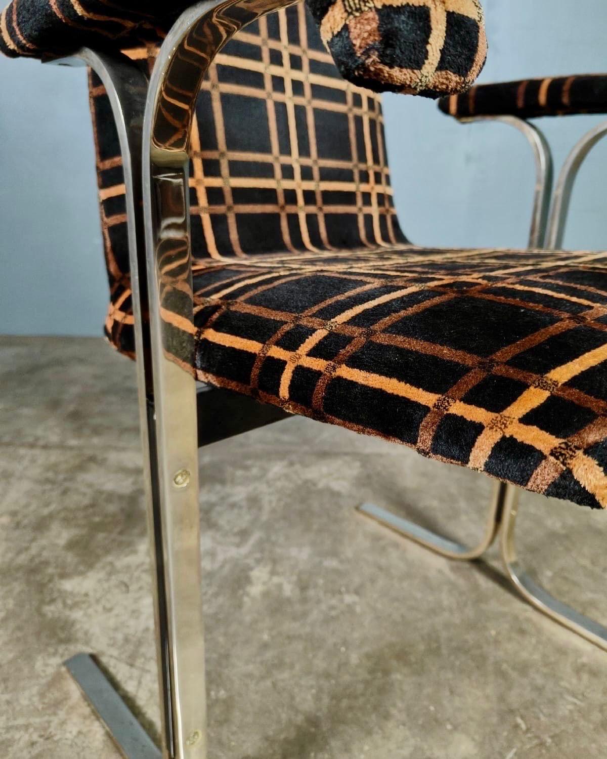 Late 20th Century 4 x Mid Century Pieff Lisse Velvet Brass Geometric Dining Chairs Vintage Retro For Sale