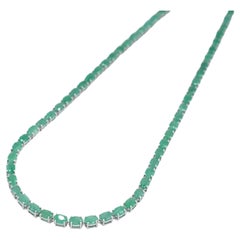 40-1/6ct. Natural Emerald 18" Sterling Silver Tennis Necklace