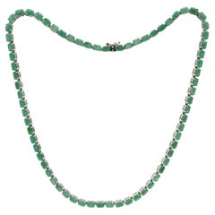 40-1/6ct. Natural Emerald 18" Sterling Silver Tennis Necklace 