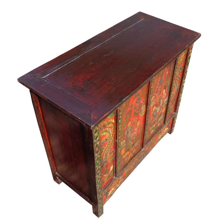Elm 40″ 19th Century Qing Gansu Painted Cabinet For Sale