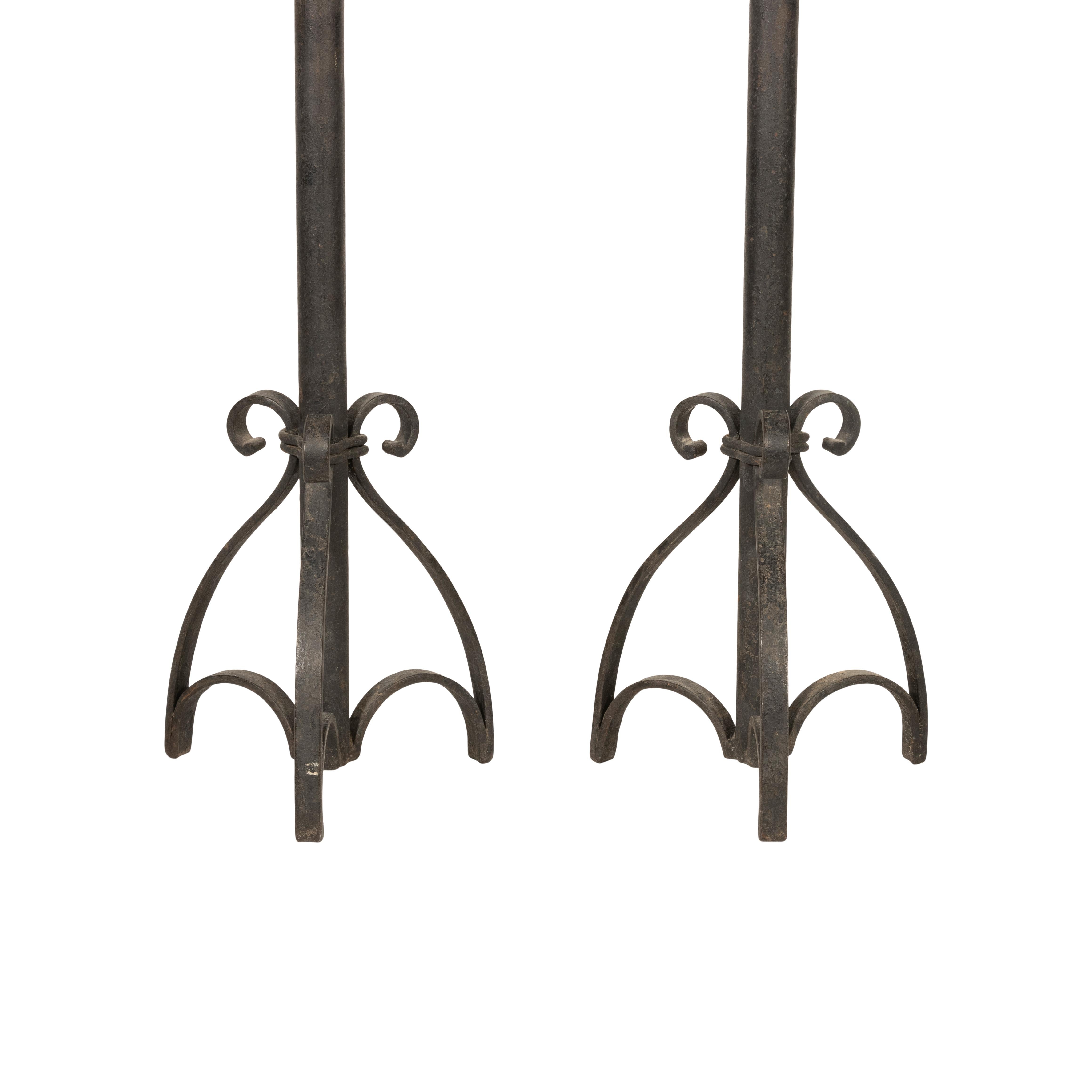 19th Century Wrought Iron Candle Holders In Good Condition In Coeur d'Alene, ID