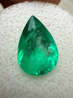 4.0 Carat 13x9 Yellowish Green Colombian Emerald - Pear-Cut May Birthstone Gem