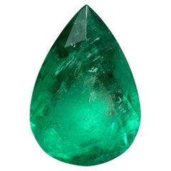 4.0 Carat 13x9 Yellowish Green Colombian Emerald - Pear-Cut May Birthstone Gem