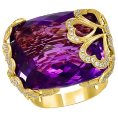 40 Carat Amethyst and Diamond Ballerina Cocktail Ring in 18 Karat Pink Gold