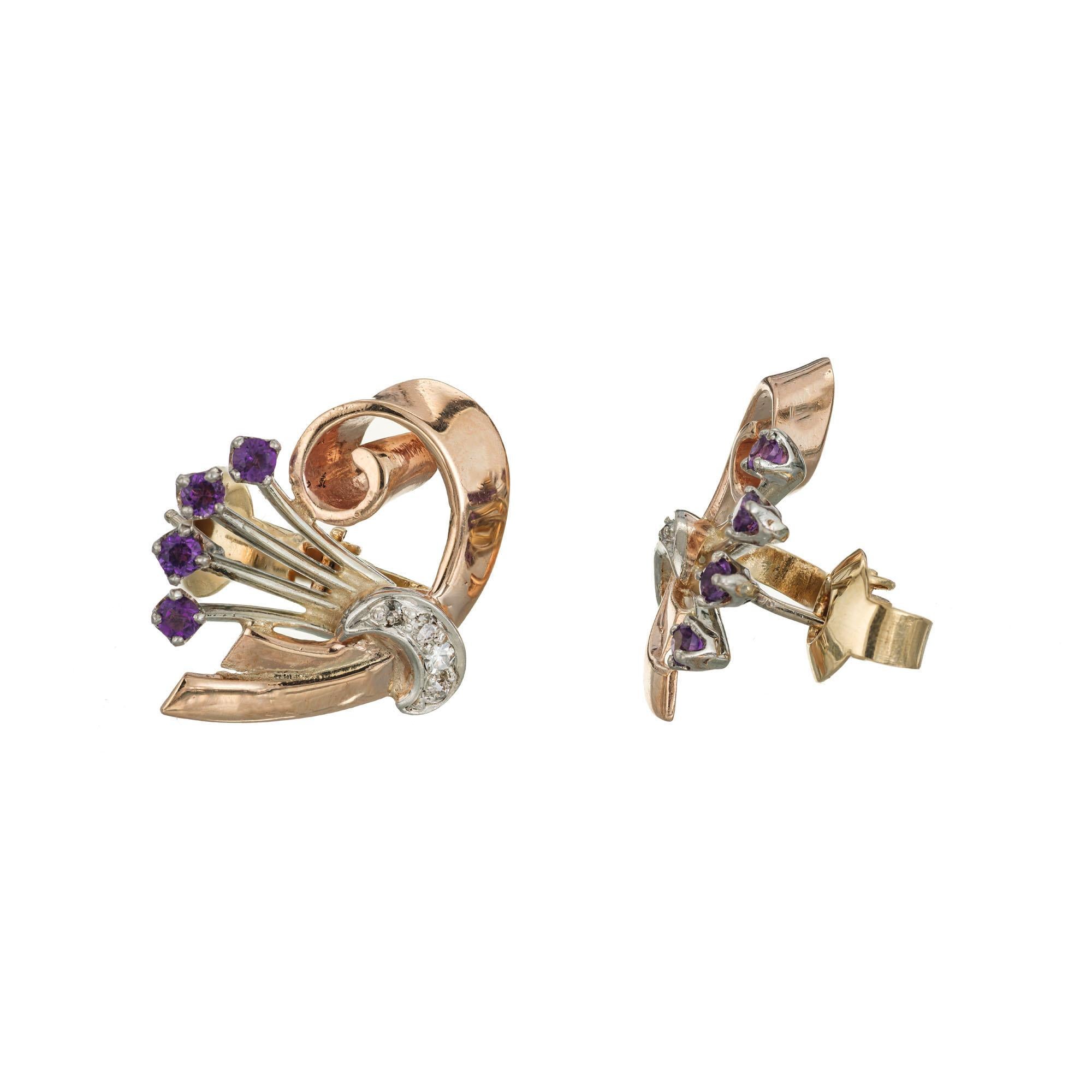 Round Cut .40 Carat Amethyst Diamond Rose White Gold Earrings For Sale