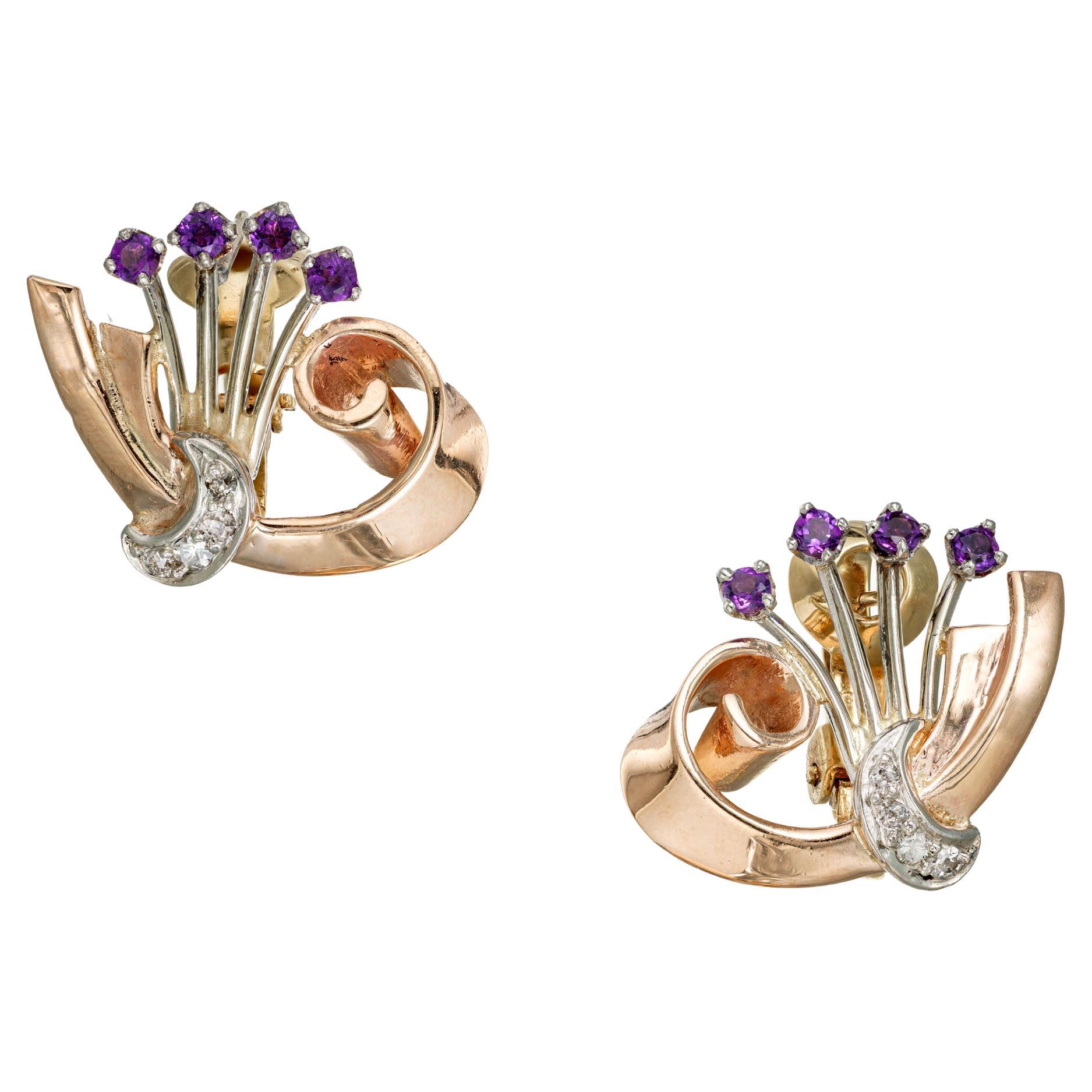 .40 Carat Amethyst Diamond Rose White Gold Earrings